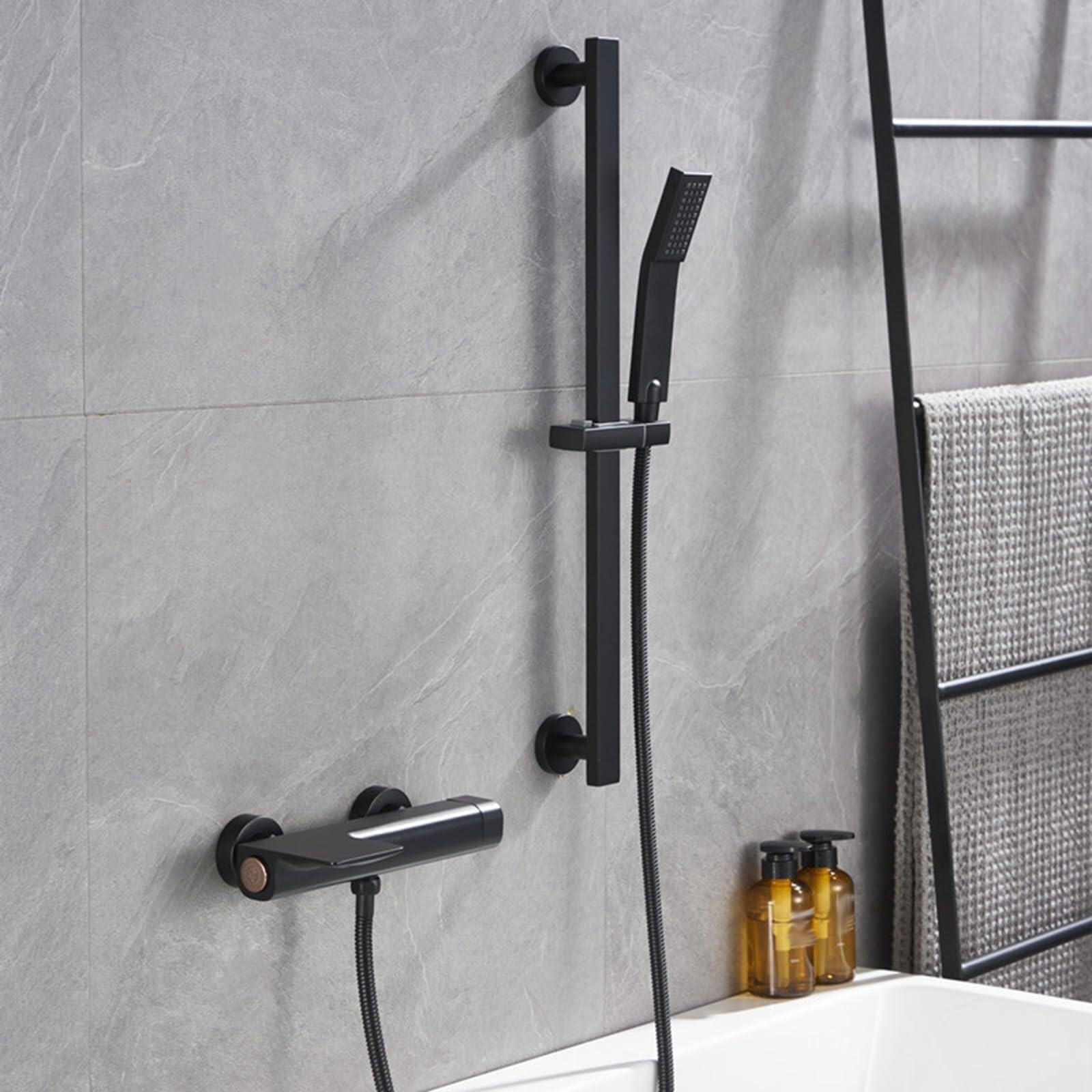 Mitigeur de bain mural noir robinet baignoire cascade luxe - 8
