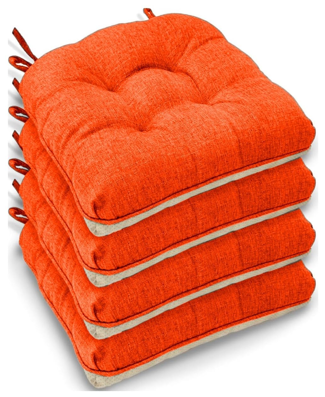 Casabella Chair pads - Dining Chairs Cushion - 4 Pc Cushions 45x45+8cm Non Slip Backing Chairpads - Tufted Seat pads With Ties - Durable & Soft Cushions for Kitchen, Garden - Terracotta
