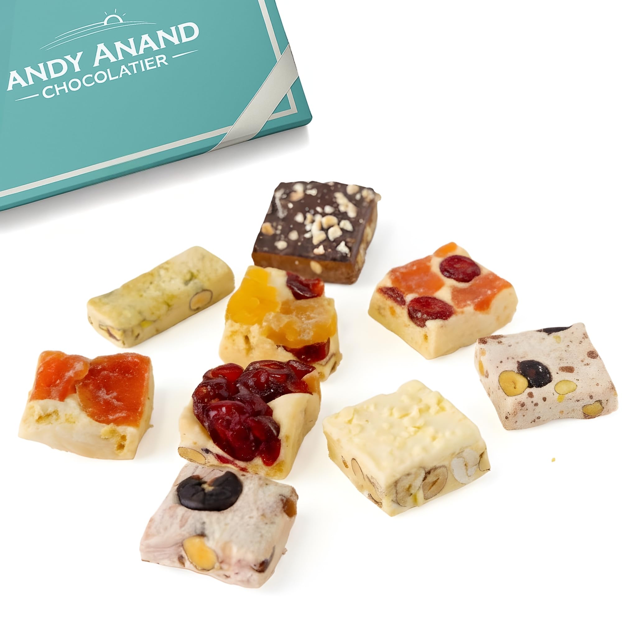 ANDY ANAND CHOCOLATIER Italian Nougat Candy 11 Pcs (7oz, Pack of 1) – Assorted Soft Torrone with Almonds, Pistachios & Honey – Gluten Free Gourmet Gift Box