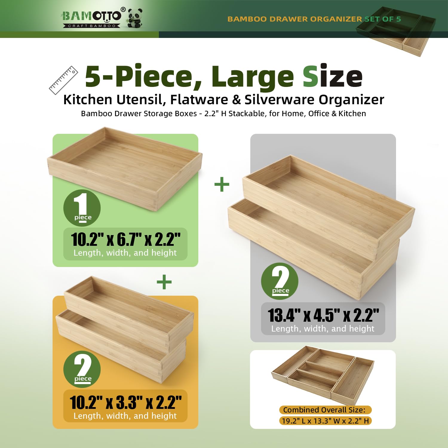 Set Da 5 Organizer Per Cassetti In Bambù Nero - Divisori Impilabili Multiuso Per Cucina, Bagno, Ufficio E Trucco - 4