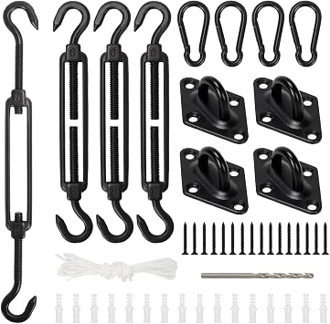 Sun Shade Sail Hardware Kit 6 Inch Heavy Duty 304 Stainless Set for Triangle Rectangle Sun Shade Sail Installation, Awning Attachment Set for Outdoor Patio Canopy Garden, 46 Set