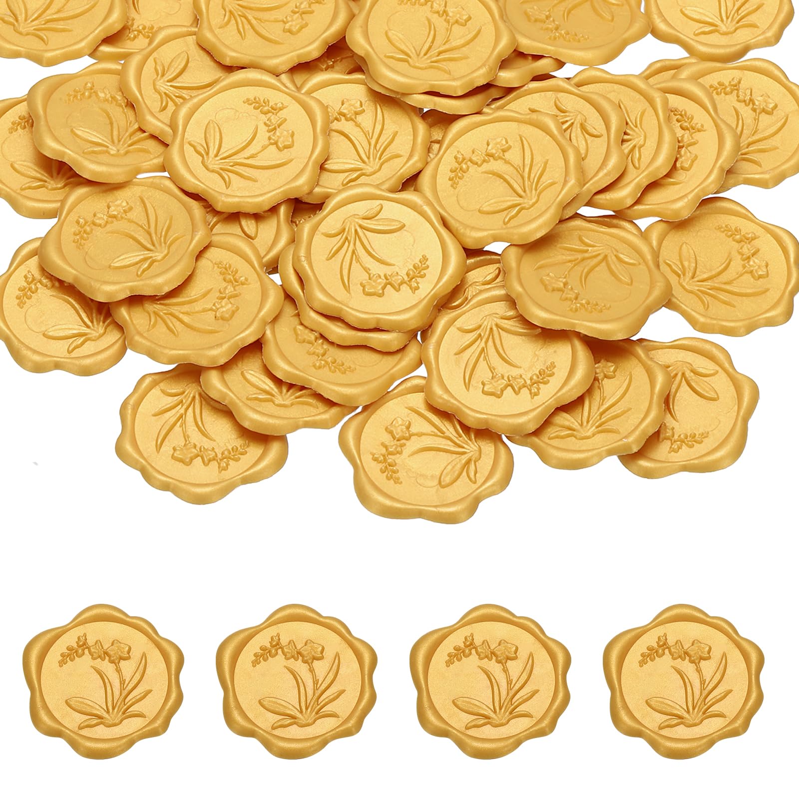 PATIKIL Wax Seal Stickers, 50 Pcs Envelope Seal Stickers, Self-Adhesive Wax Stamp Wedding Invitation Accessories for Wedding Party Birthday Gift Wrapping Anniversary, Golden Yellow