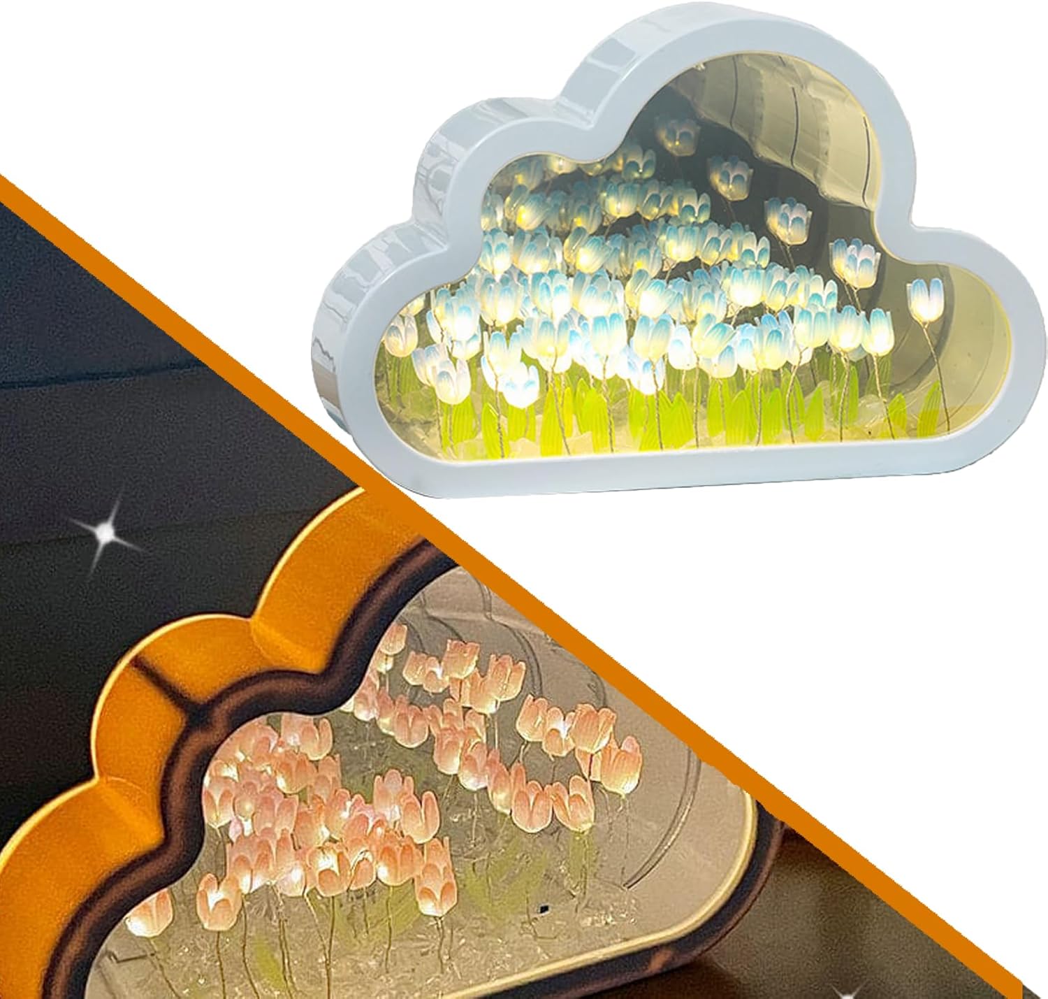 Infinite Petals Mirror  2024 Mejor espejo de nube LED, espejo infinito para bricolaje, luz de espejo de nube de tulipanes, crea un ambiente