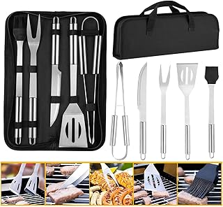 MDCEO 5 Pièces Ensemble d'Outils de Barbecue, Ustensiles De Barbecue pour Grillades, Accessoires pour Barbecue en Acier Inoxydable, Outils de Gril pour Camping en Plein air Barbecue de Jardin