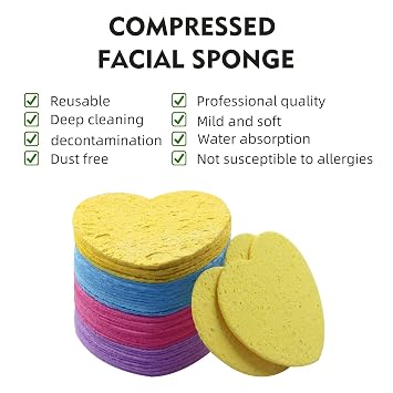 Facial Sponges Compressed Natural Cellulose Sponge Spunspon Round/Heart Shape Face Sponge for Face Cleansing Exfoliating and Makeup Removal 100 Count / 2 - Pack, Mixed