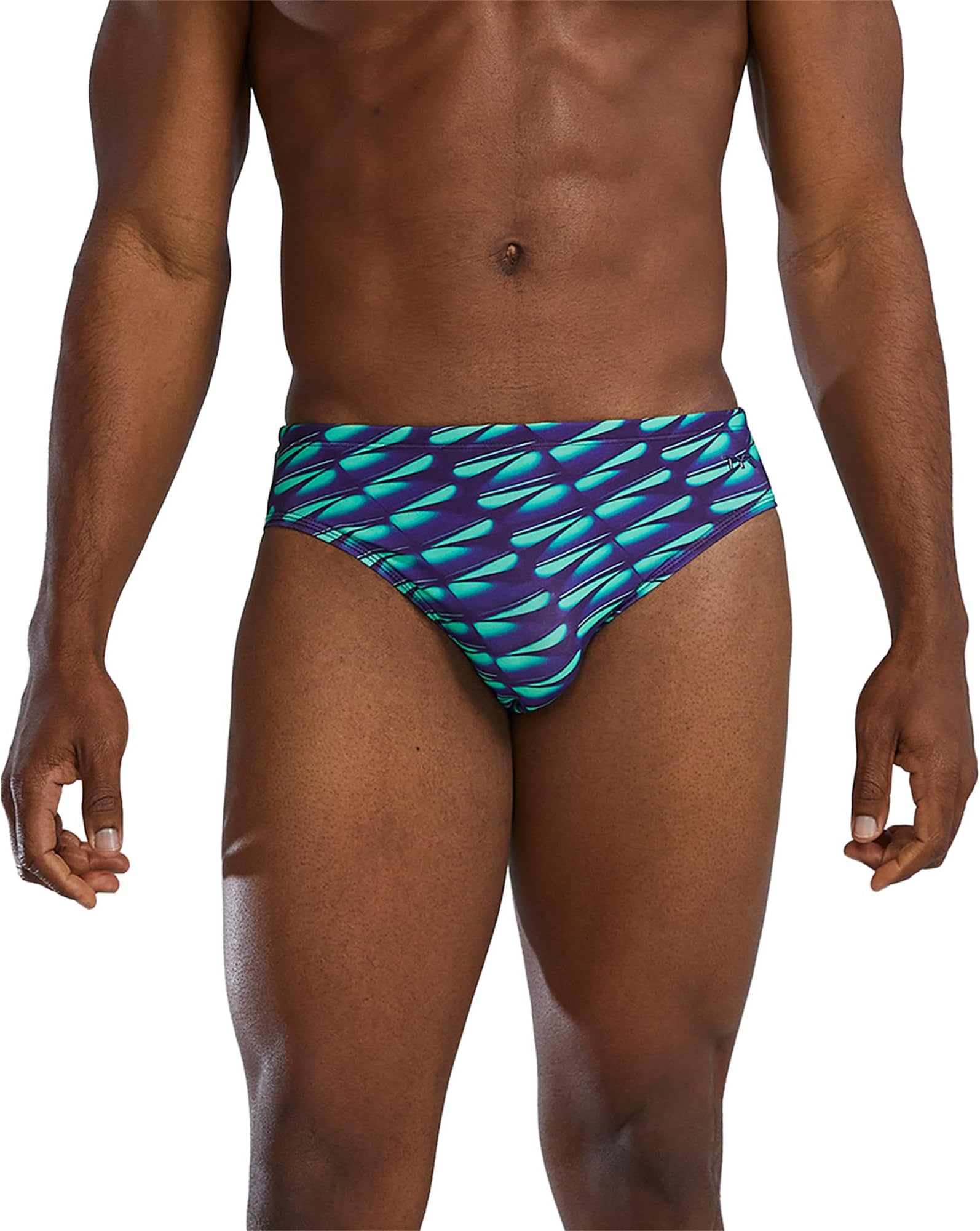 Men's Durafast Elite Racer Brief Swimsuit, Dragon Fly Green/Navy, 34