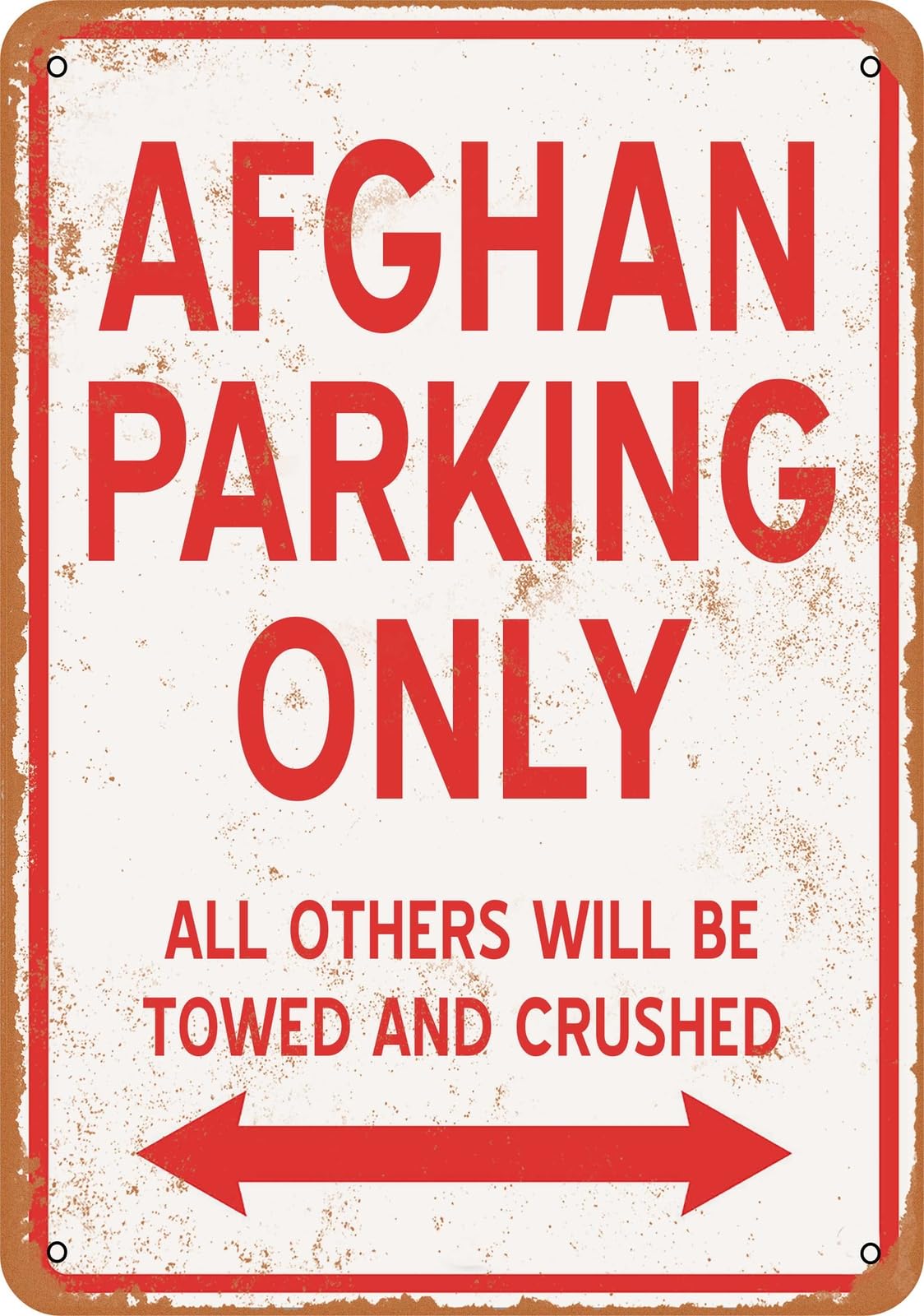 Metal Sign - AFGHAN PARKING ONLY - Vintage Look home decor