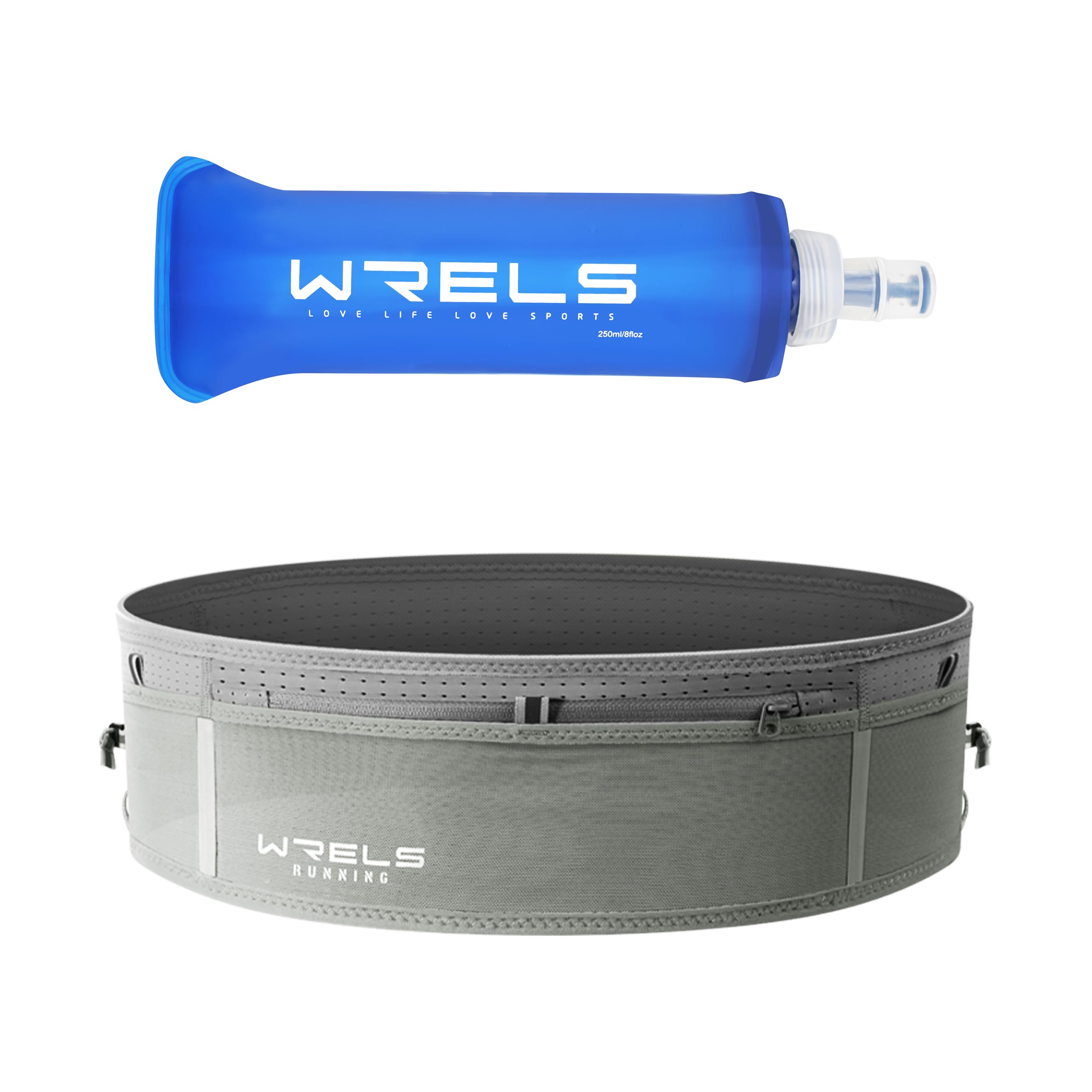 WRELS Ultralight Running Belt with 250ml Soft Flask for Women Men,Moisture Wicking Running Waist Belt Fanny Pack Phone Holder for Jogging, Marathon, Fitness