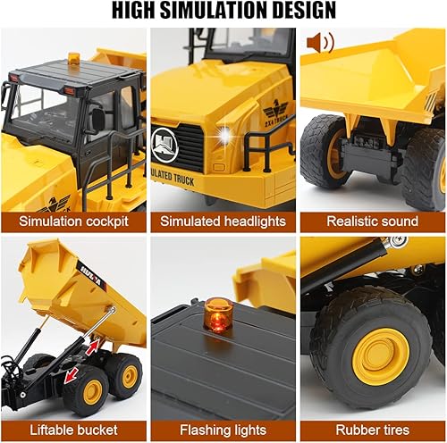 Miniatura 4 de Fistone Camión volquete de juguete con control remoto, 11 canales, 2 baterías, control remoto, vehículos de juguete de construcción con