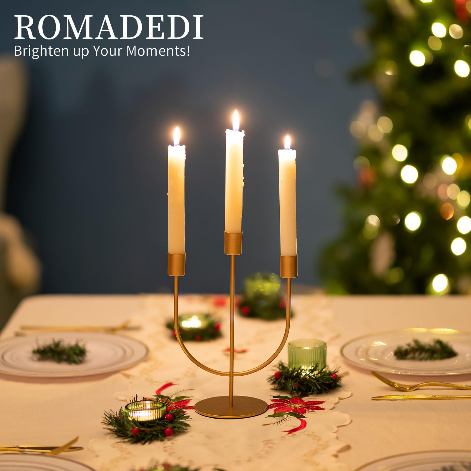 Snapklik.com : Romadedi Modern Candelabra Gold Candle Holders - 3 Arm ...