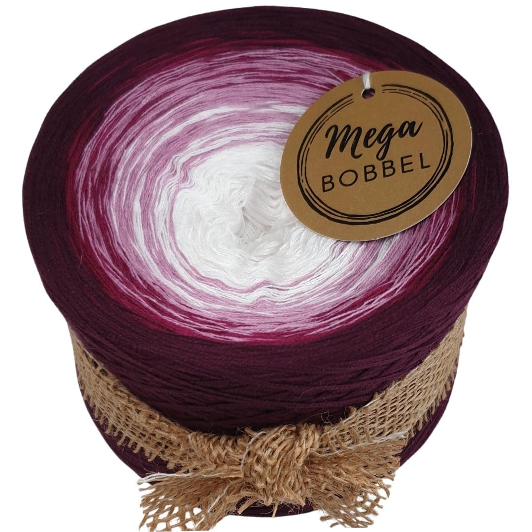 MegaBobbel*Amarena Kirsch*A487* (Außenfarbe: Vino) Farbverlaufsgarn - Lace Garn Bobbel Wolle zum Häkeln & Stricken - 50% Baumwolle/50% Polyacryl (4 fädig, 3750m)