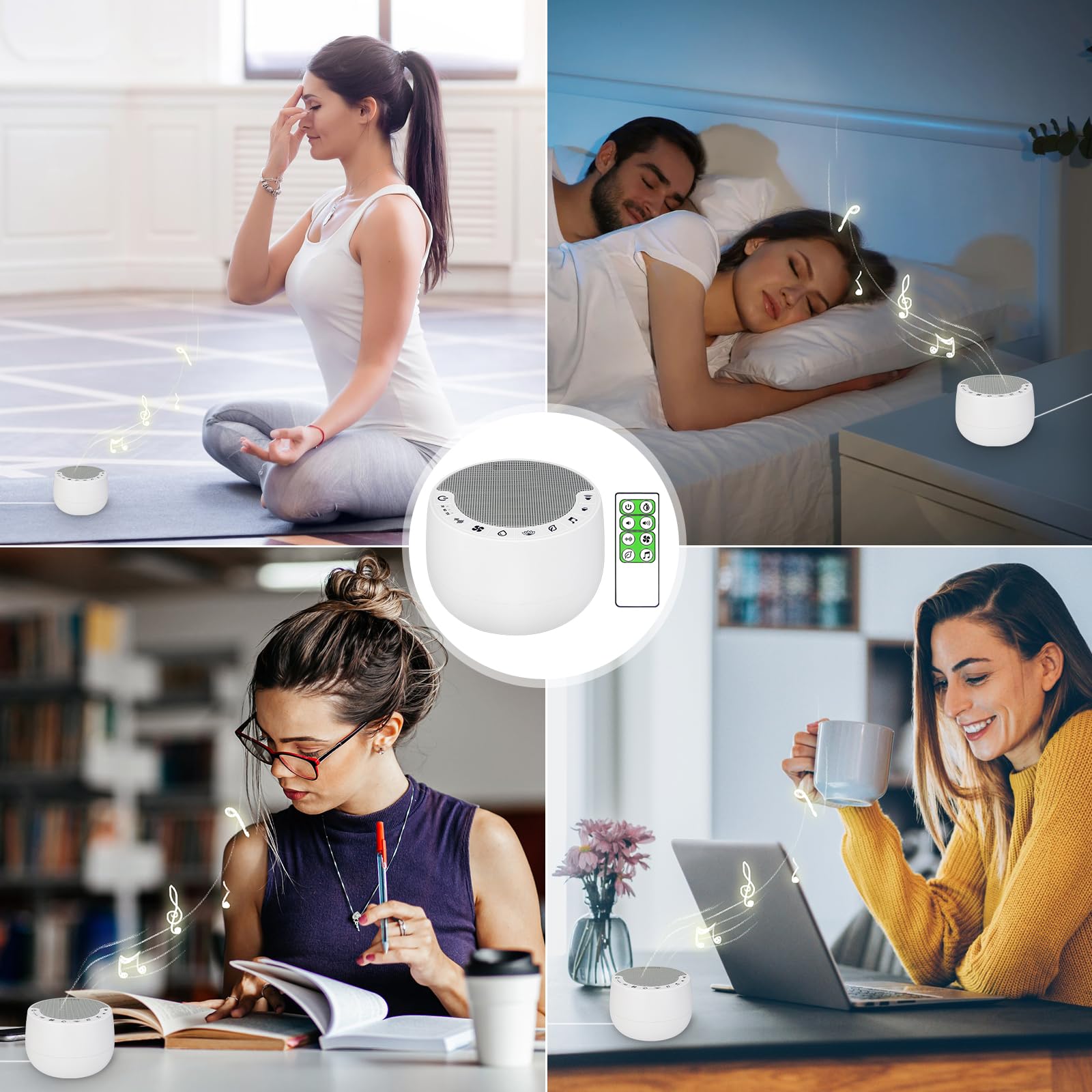 BIGMONAT White Noise Machine Avec Télécommande,Avec 70 Sons Apaisants Naturels et Adaptateur Secteur Alimentation (Inclus),Avec mMémoire et Fonction de Chronométrage,Pour Adultes et Bébés - Blanc