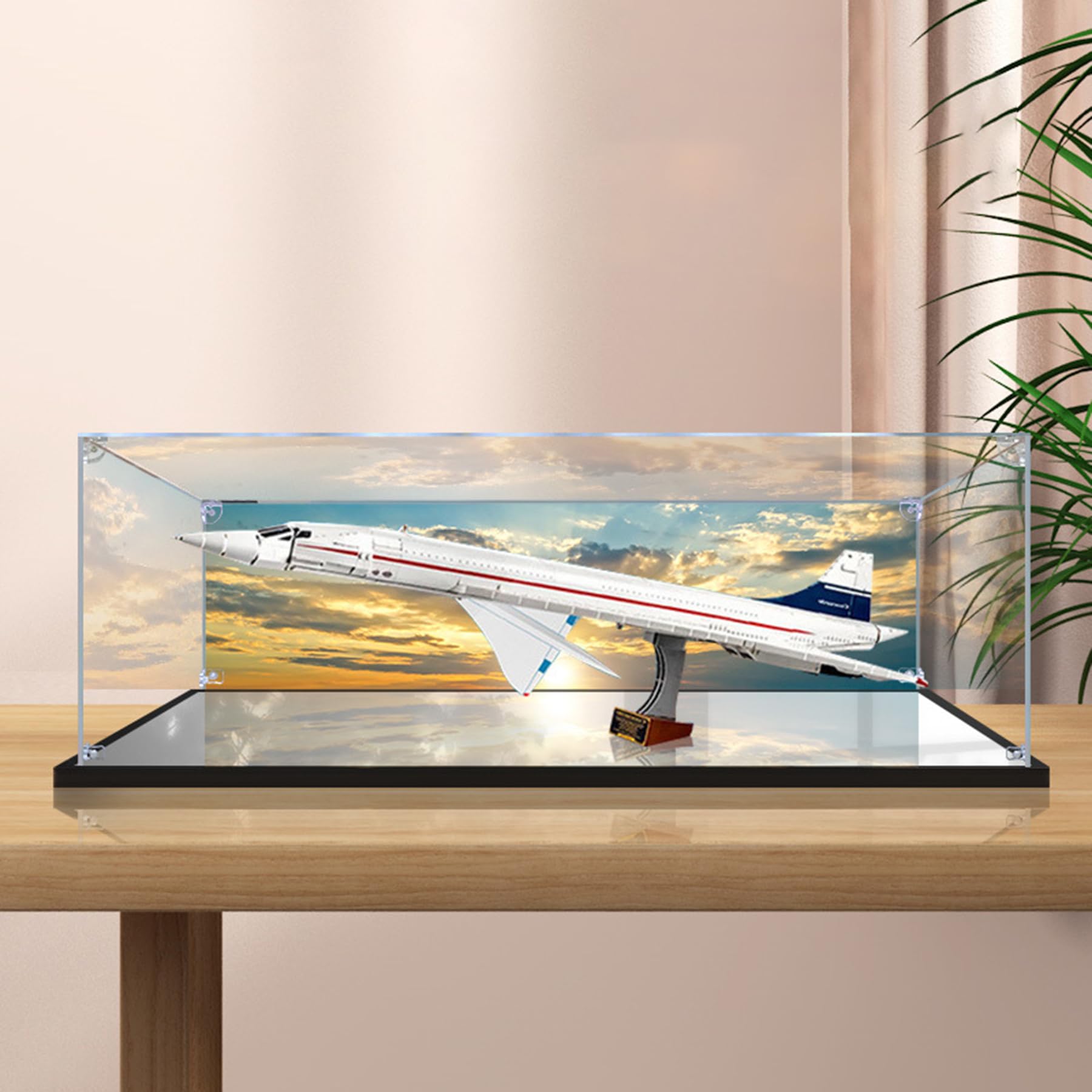 XNSHENGXAN Applicable to Lego 10318 Concorde Acrylic Display Box(43.3*17.7*11.8in), Lego Display Case, Sturdy Protection for Your Collectible,Mirror + Background