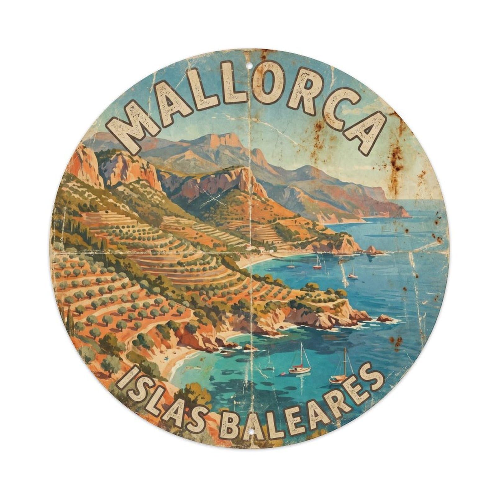 Vintage Travel Mallorca Island Spain Metal Tin Sign Plaque
