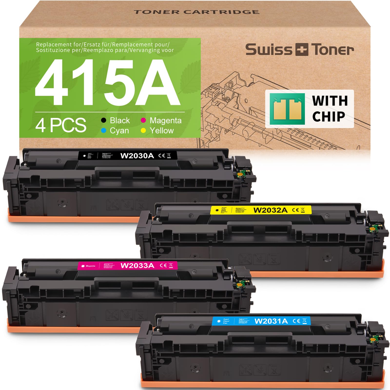 swiss toner Compatibile con toner 415A 415X (con chip) per HP 415A per MFP M479fdw Toner HP Color Laserjet Pro MFP M479fnw M479fdw M479dw M479fnw M479fdn M454dw M454dn