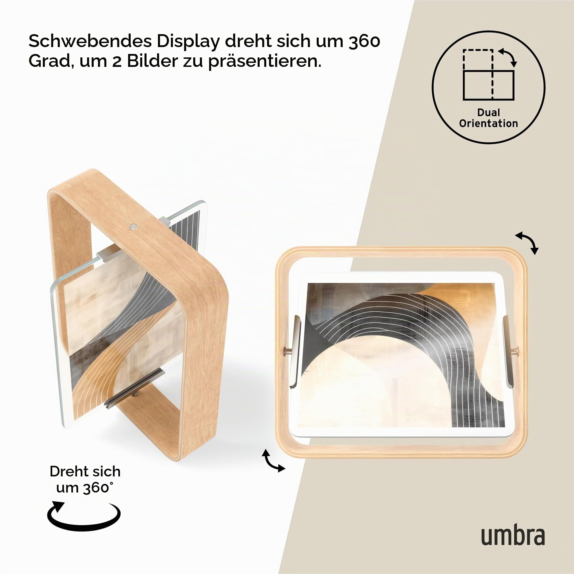 Umbra Bellwood Tischbilderrahmen 20x25 cm mit gebogenem Holzrand und beidseitig drehbarem Display, Natur
