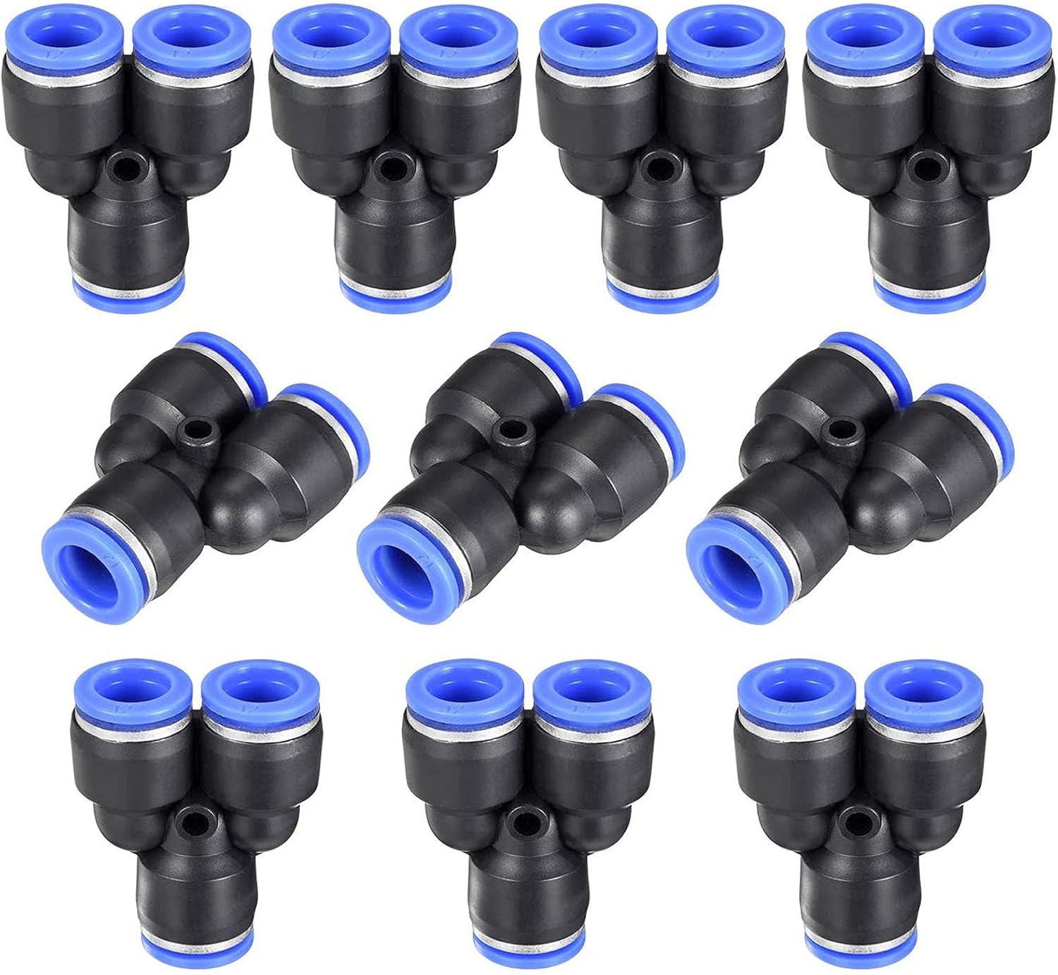 Y Shape Push Fittings, 12mm (1/2”) OD Push to Connect Quick Fitting, Air line Push Lock Tube Fitting Splitter, 20Pcs (PY12)