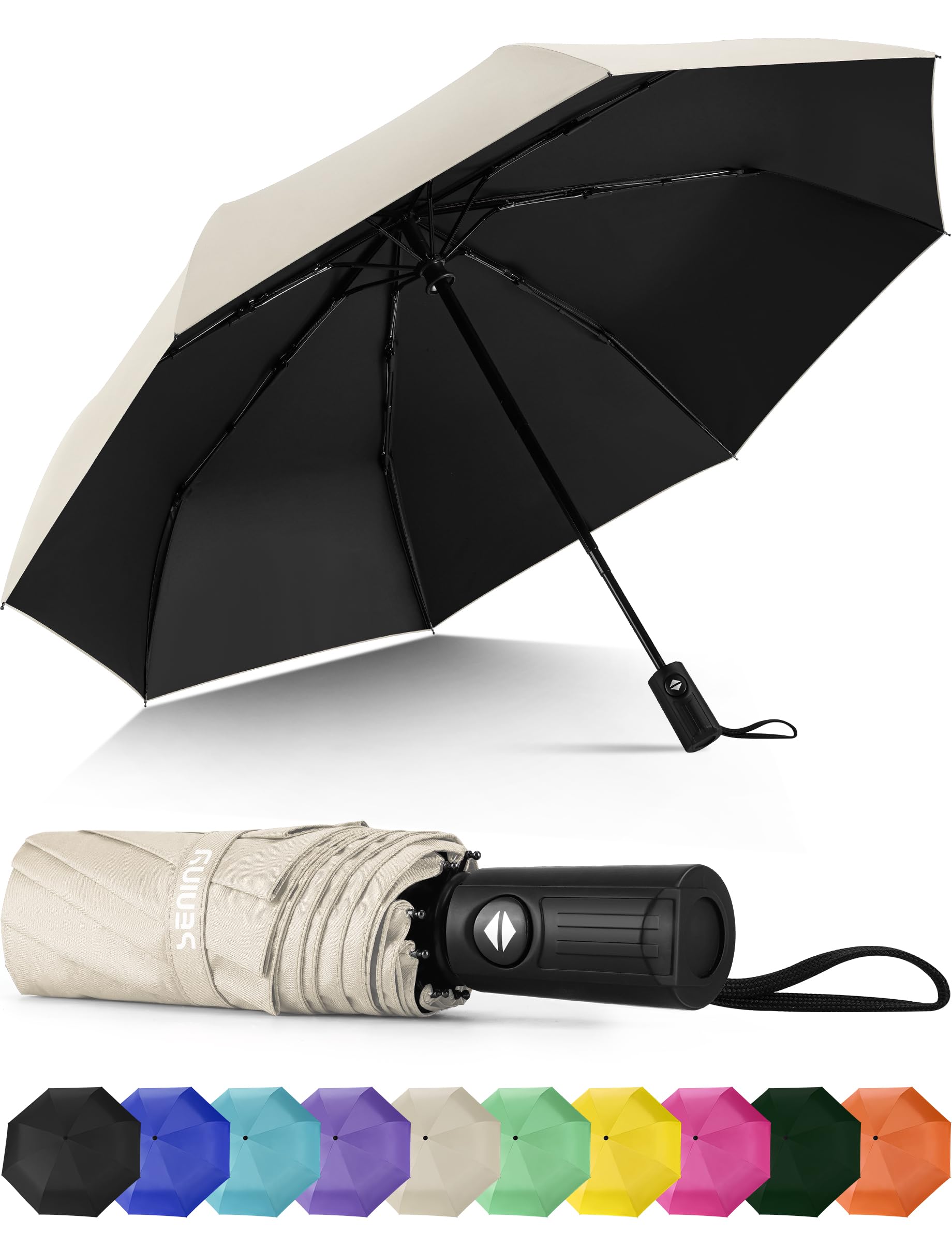 Seniny Windproof Travel Umbrella, Automatic Umbrellas for Rain, Portable & Compact Umbrellas for Backpack, Strong UV for Protection, Folding Small Sun Umbrella for Car, Walking