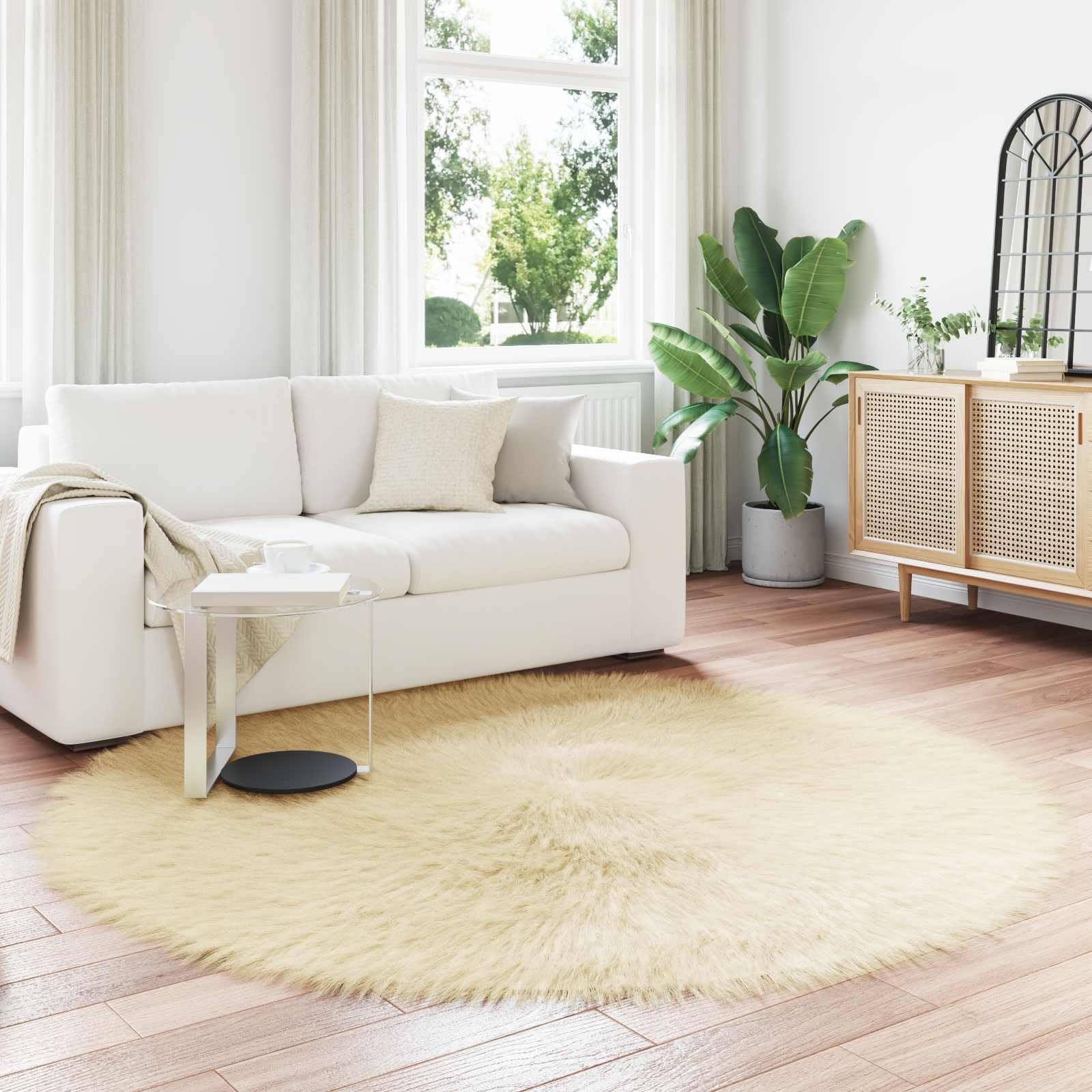 TAFALLA Tapis en peau de mouton synthétique rond Ø 200 cm – Imitation peau d'agneau moelleux à poils longs crème – Tapis de salon doux pour un intérieur confortable – Tapis en fausse fourrure