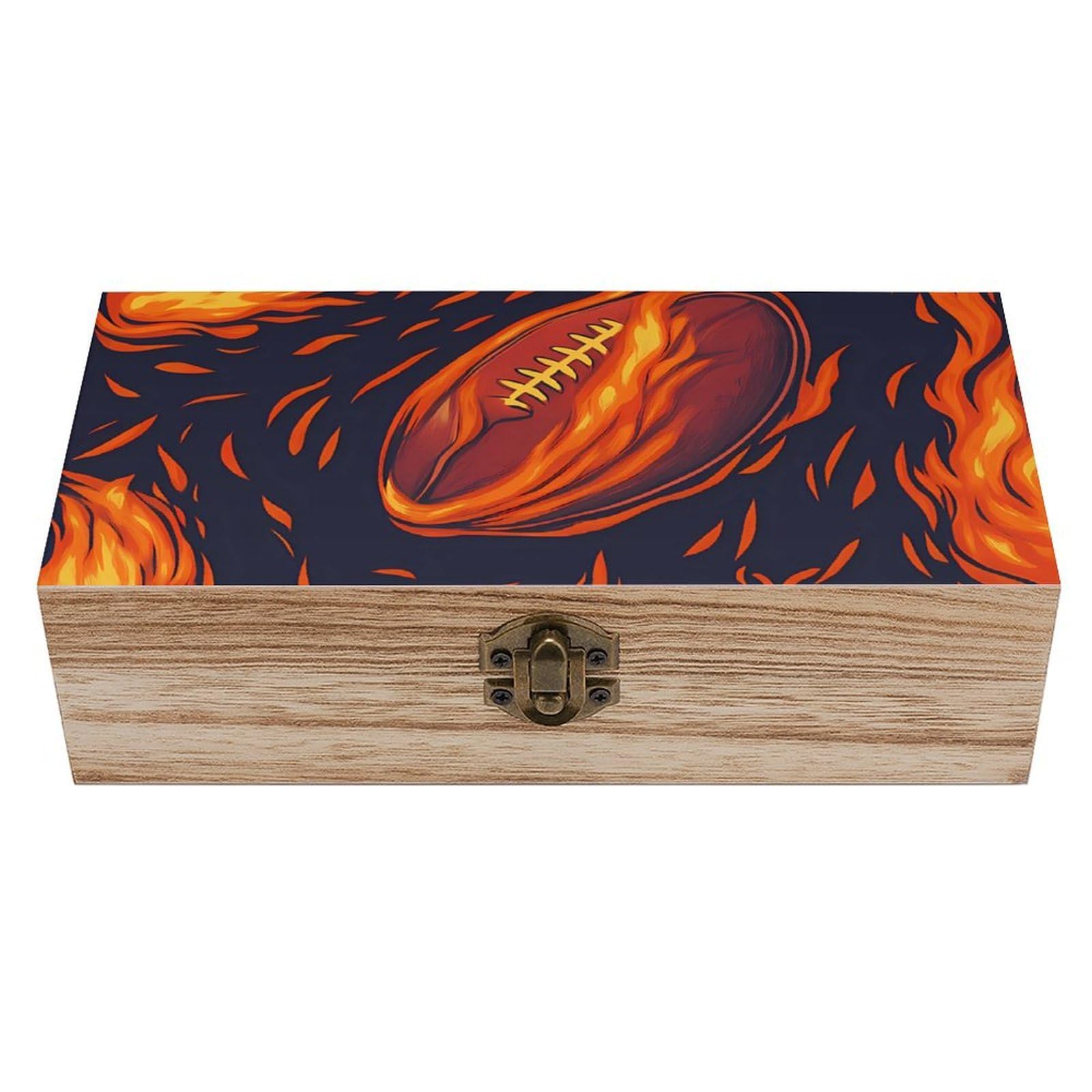 HLBSDM Flaming Football Retro Wooden Storage Box Jewelry Art Gift Boxs Decorative Keepsake Boxes