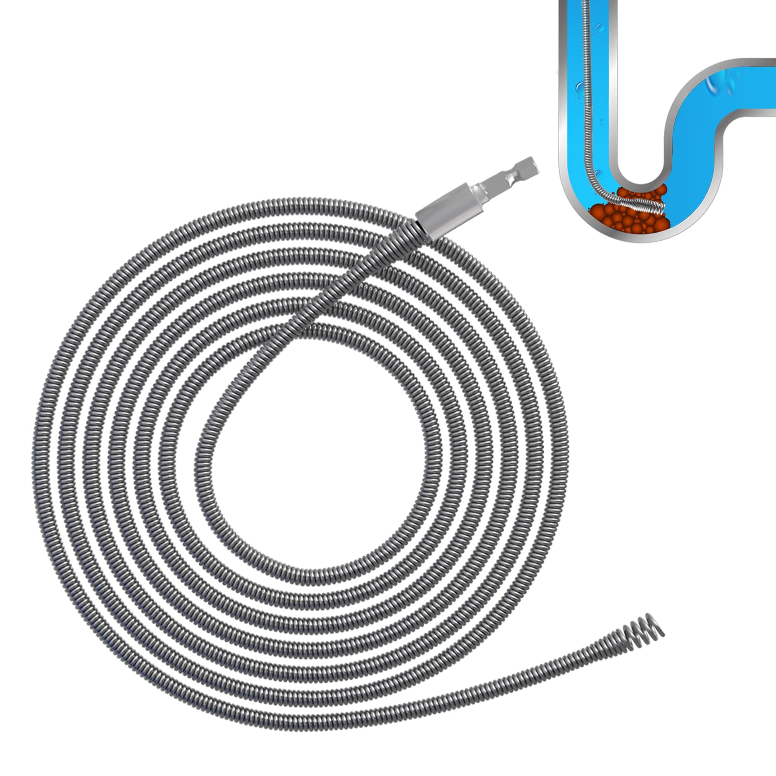 Espiral para limpieza de tuberías, diámetro de 6 mm, espiral de limpieza con adaptadores eléctricos y manuales, limpiador de tuberías en espiral, espiral eficiente (5 m)