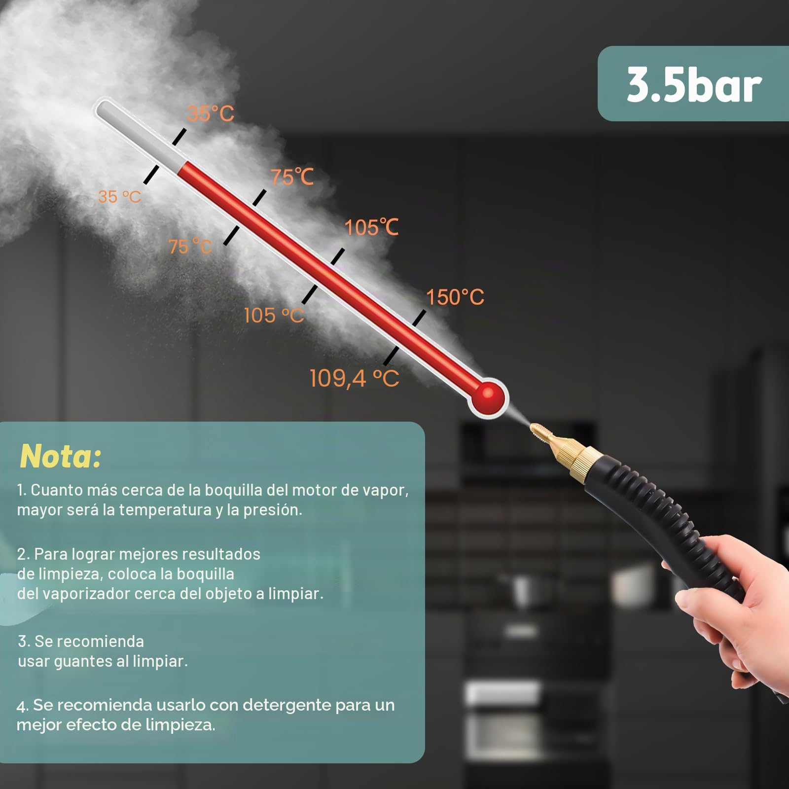 Kavolet Limpiador a Vapor, Vaporeta Limpieza Hogar Potente de Mano 1500 W, Limpiador portátil Multiuso, 3.5 Bares de presión, para Hogar, Cocinas, Alfombras, Cristales, Sofá