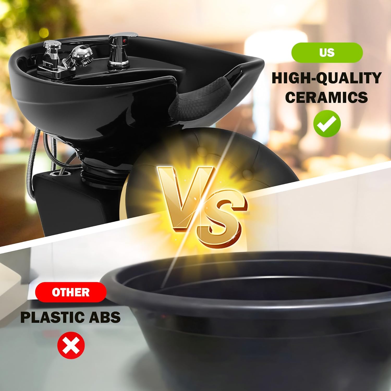 Shampoo Bowl, Backwash Shampoo Station Chair, Adjustable Porcelain Ceramic Hair Wash Bowl Unit Station, Salon Equipment for Barbershop Beauty Spa Massage Hairdressing Equipment