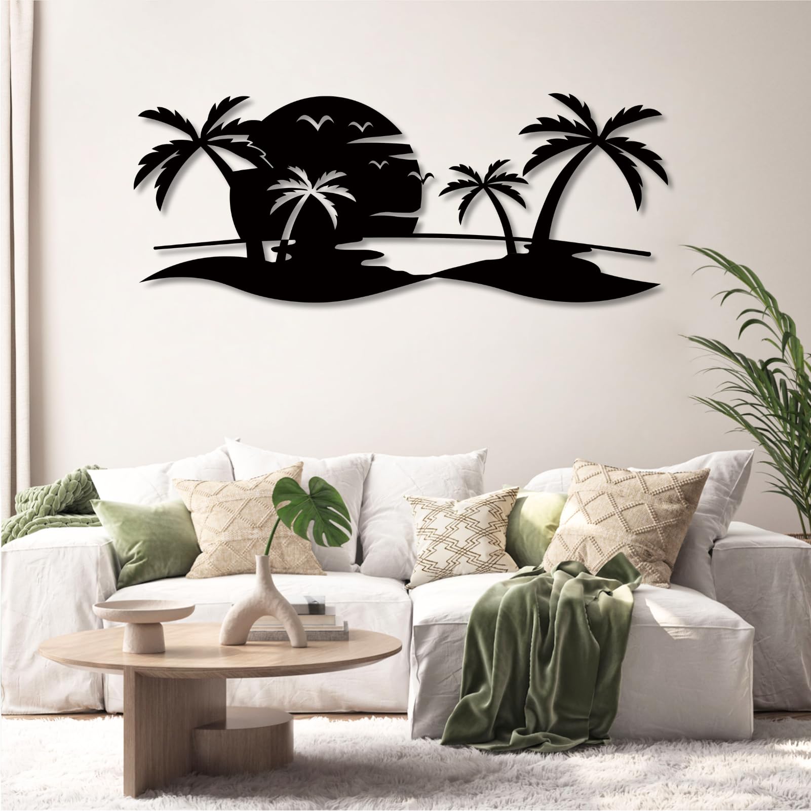 Décoration murale en métal de grands palmiers au design artistique noir mat
