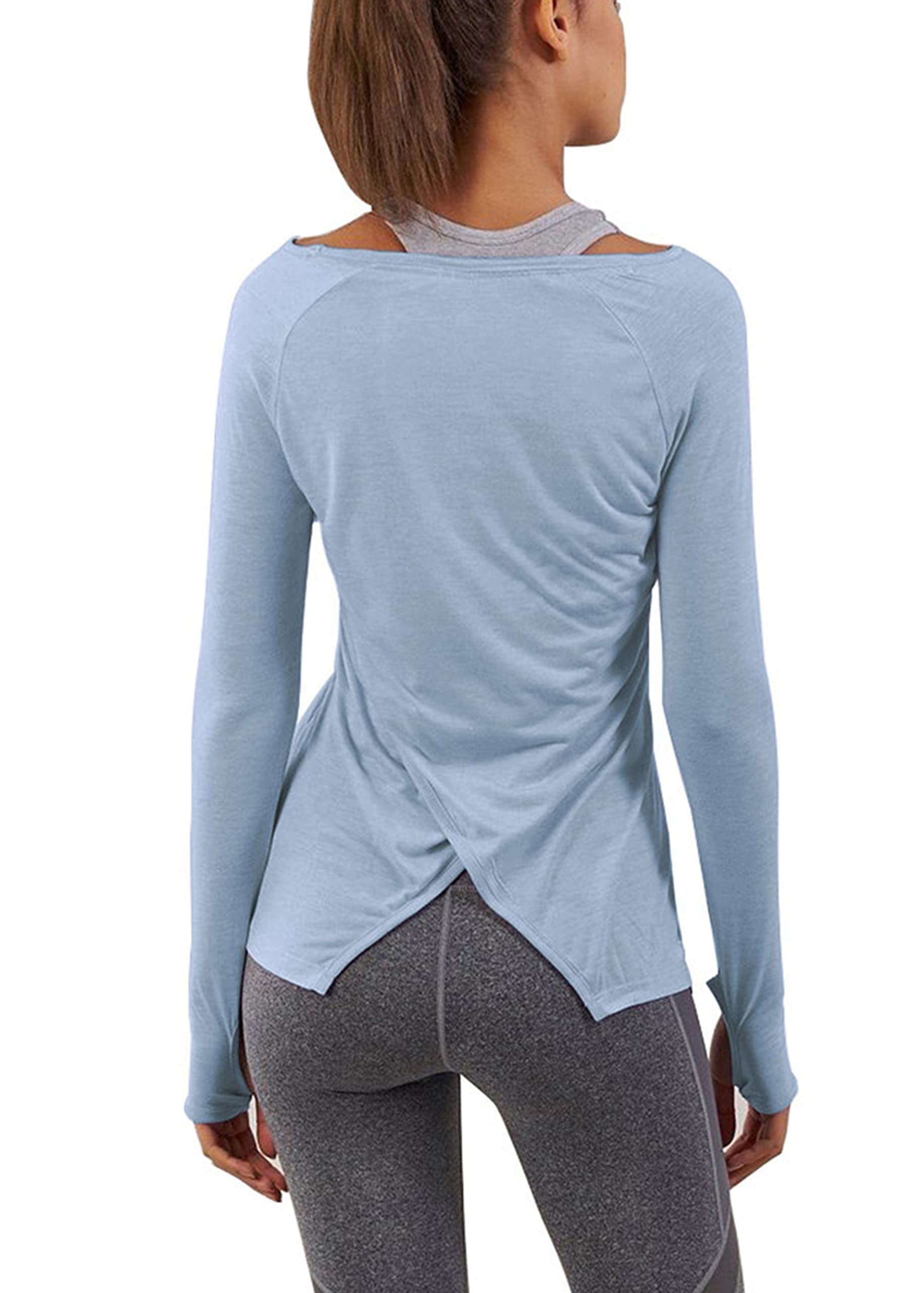 Bestisun Long Sleeve Yoga Workout Tops Lightweight Thumbhole Shirts Athletic Wear for Women