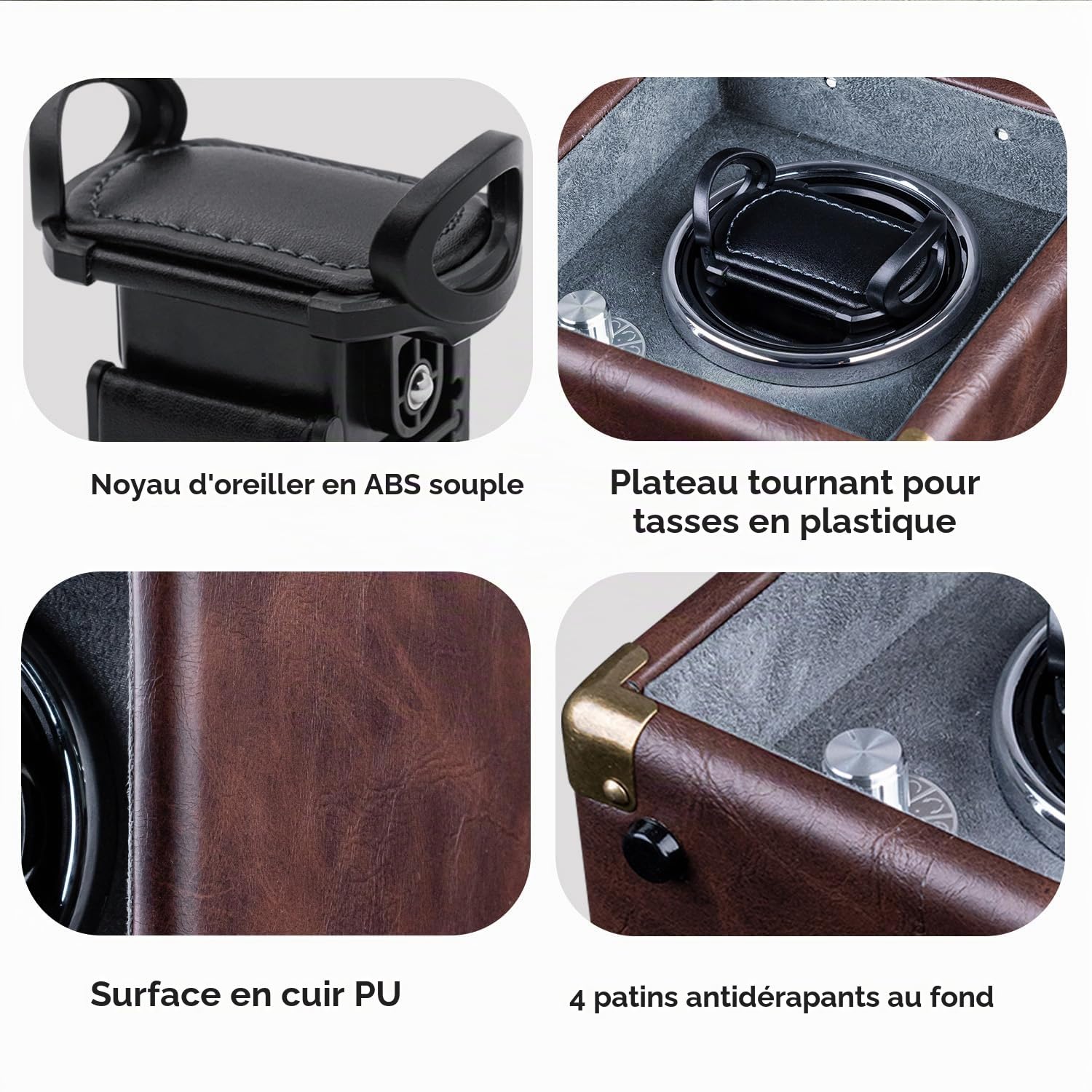 Mcbazel Boîte de Remontoir Automatique pour Montre Unique - Rotation Bidirectionnelle Silencieuse en Cuir PU - 5 Modes avec Éclairage LED - Boîte de Rangement