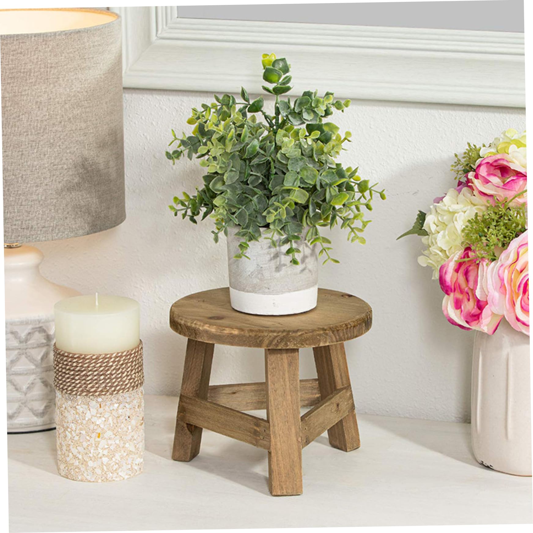 Pflanzenhocker, 7x6 Zoll runder Holzpflanzenhocker, rustikaler dekorativer Kleiner Holzhocker für Innenbonsai Sukkulenten Topf, Haus, Garten, Terrasse