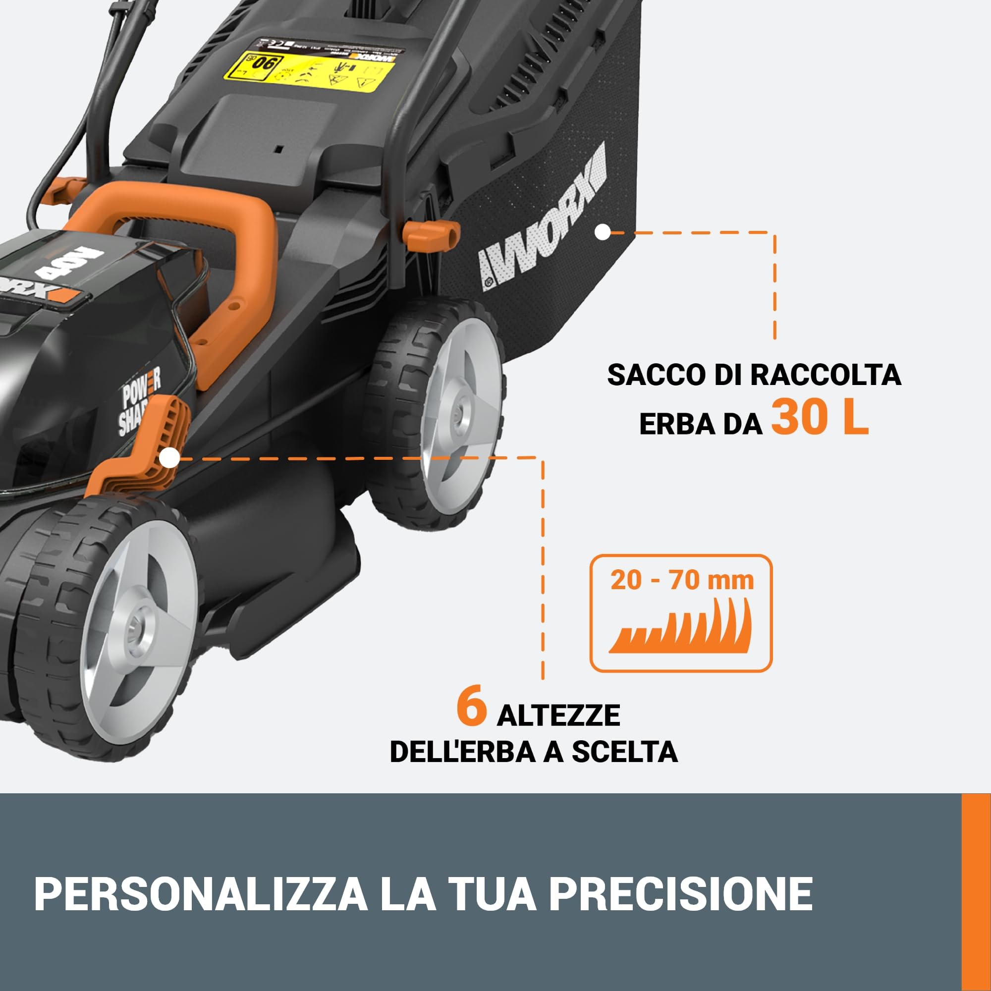 WORX WG779E Tosaerba a Batteria 40V Rasaerba Elettrico da Giardino, Diametro Taglio 34 cm, 2 Batteria da 2,5Ah