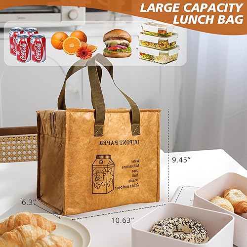 Miniatura 3 de IAOVENN Tyvek - Lonchera térmica para mujeres y hombres, bolsa de papel reutilizable con forro térmico de alta calidad, bolsa de almuerzo portátil
