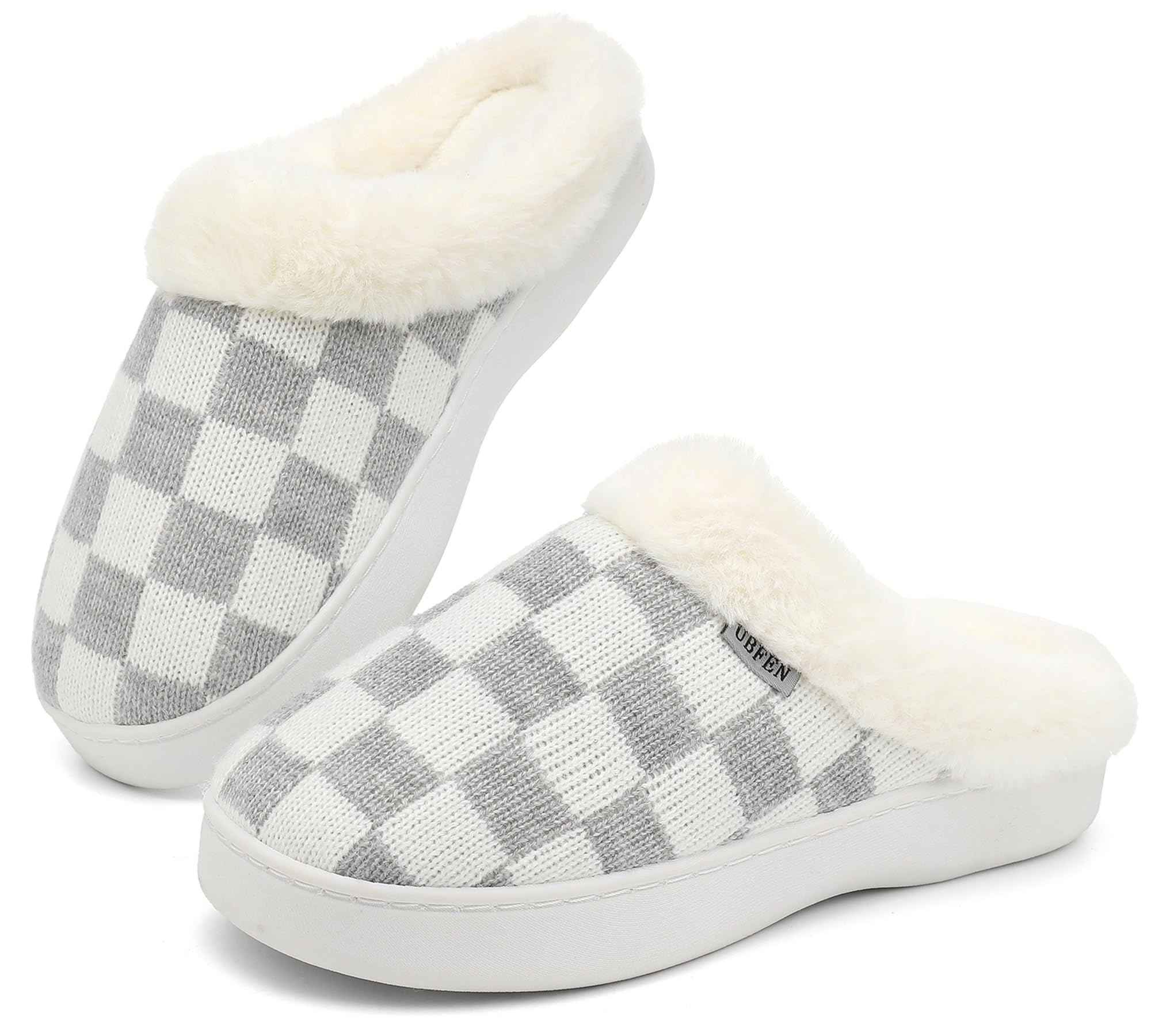 UBFEN Womens Slippers Classic Plaid Winter Warm with Memory Foam Fluffy House Shoes Platform Indoor Bedroom