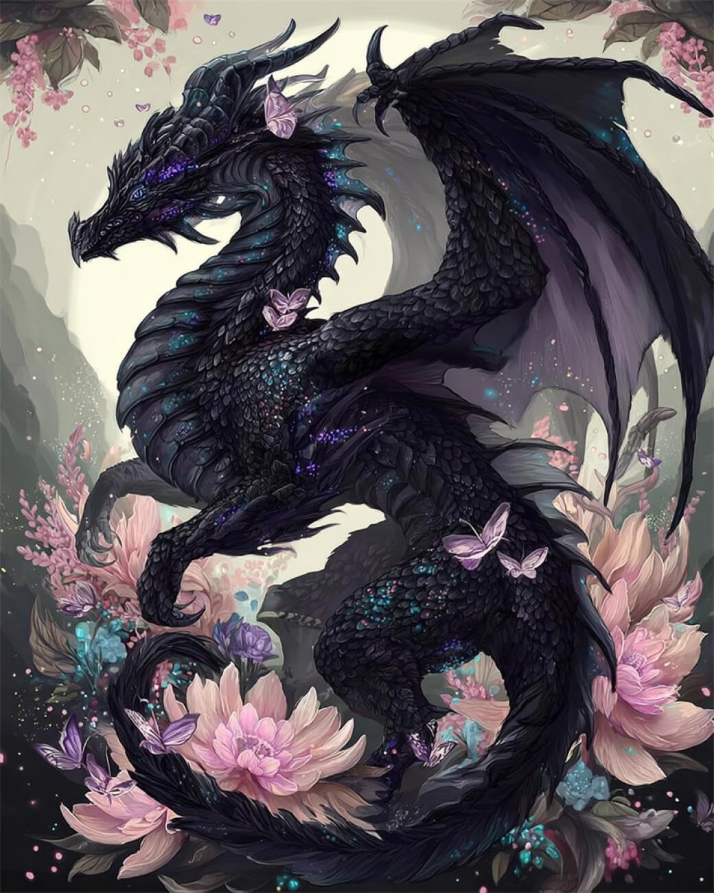 Rkflgew C Diy Bead Embroidery Kits Dragons And Flowers 30X40cm