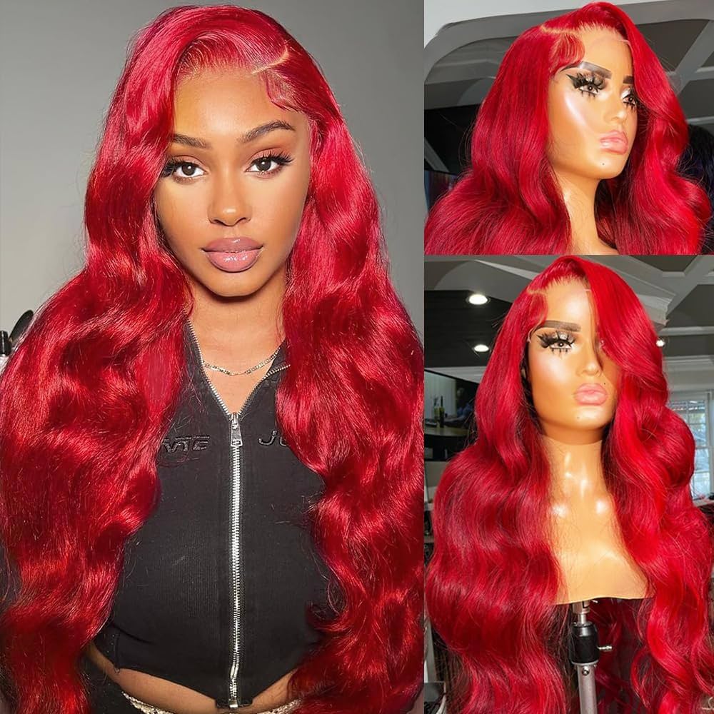 Amazon.com : SEMANK Red Lace Front Wigs Human Hair Pre