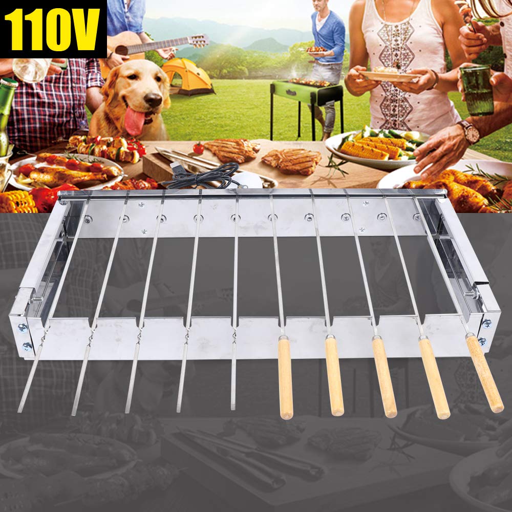 BBQ Grill Stainless Steel Rolling Electric Automatic Shelf Camping Barbecue Tool for Outdoor Campers Barbecue Lovers Travel Park Beach Picnic (Silver)
