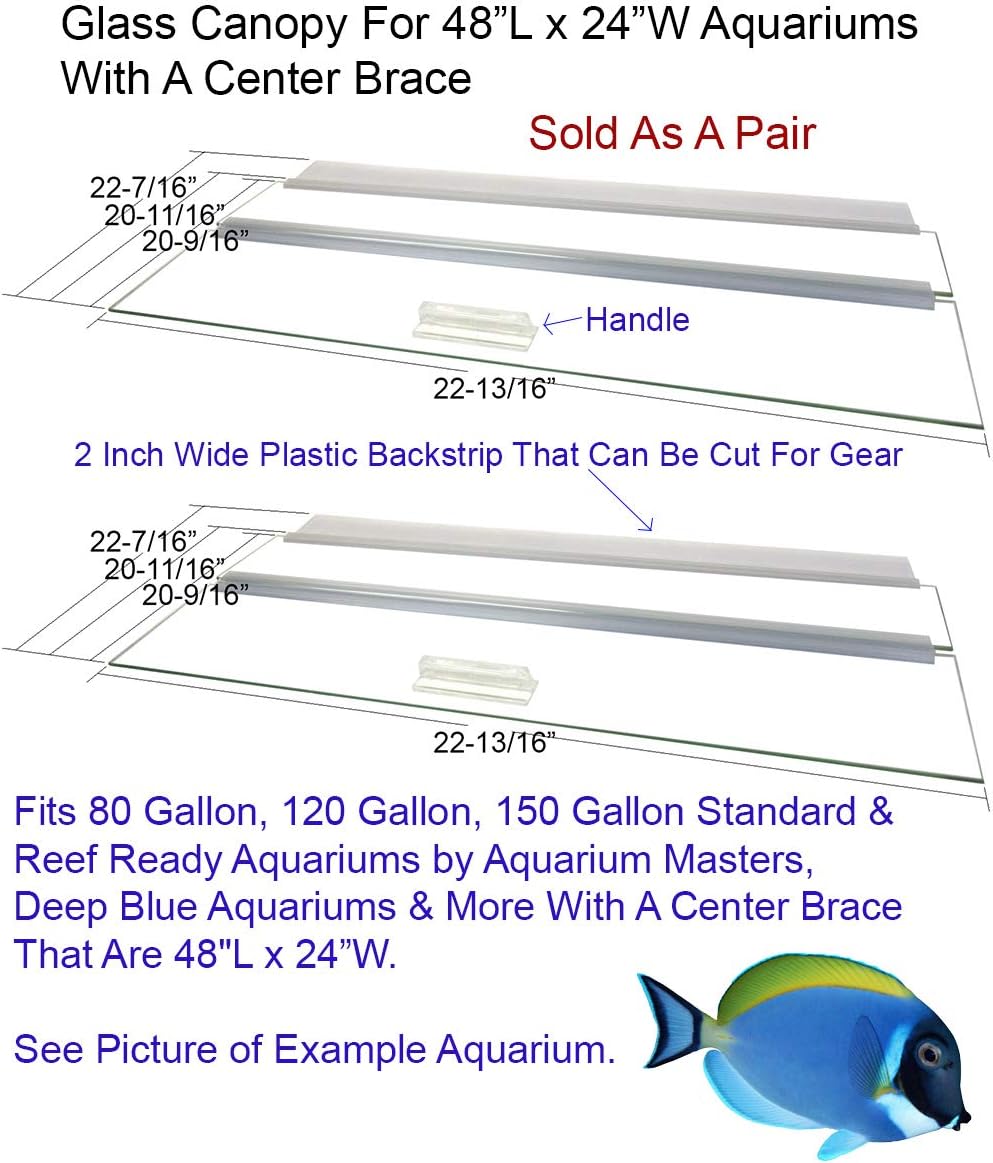 Aquarium Lid - Glass Canopy Two Piece Set for 80 Gallon, 120 Gallon, & 150 Gallon Aquariums 48" Long x 24" Wide (48x24) with A Center Brace by Aquarium Masters Aquariums, Deep Blue & More, AM34824