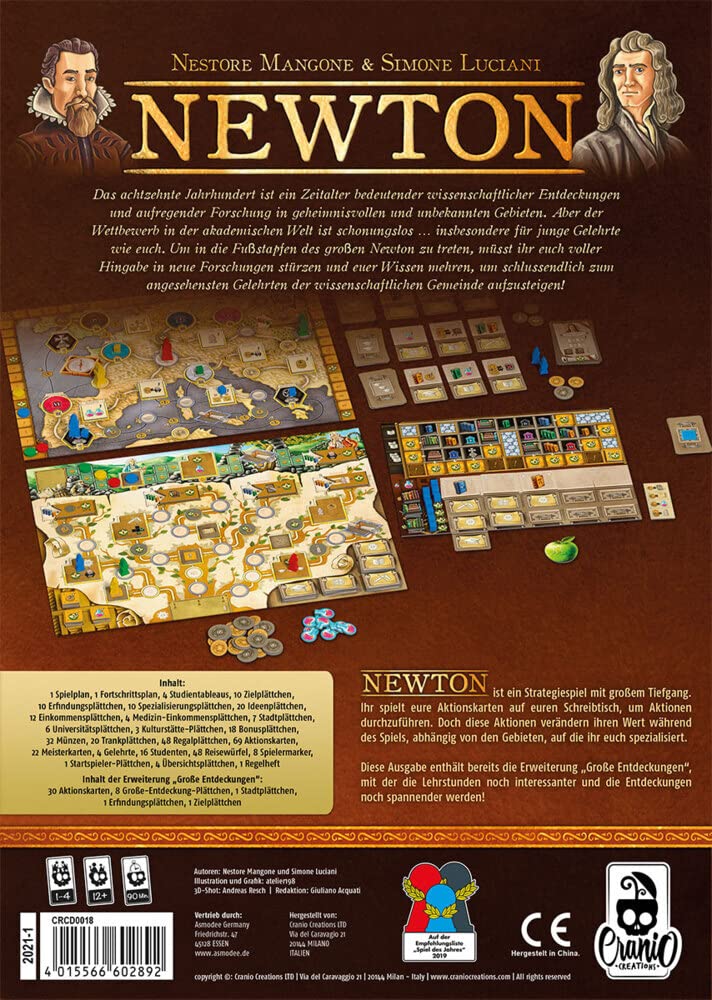 Asmodee | Cranio Creations | Newton inkl. Erweiterung Große Entdeckungen | Grundspiel + Erweiterung | Kennerspiel | Brettspiel | 2-4 Spieler | Ab 12+ Jahren | 45+ Minuten | Deutsch