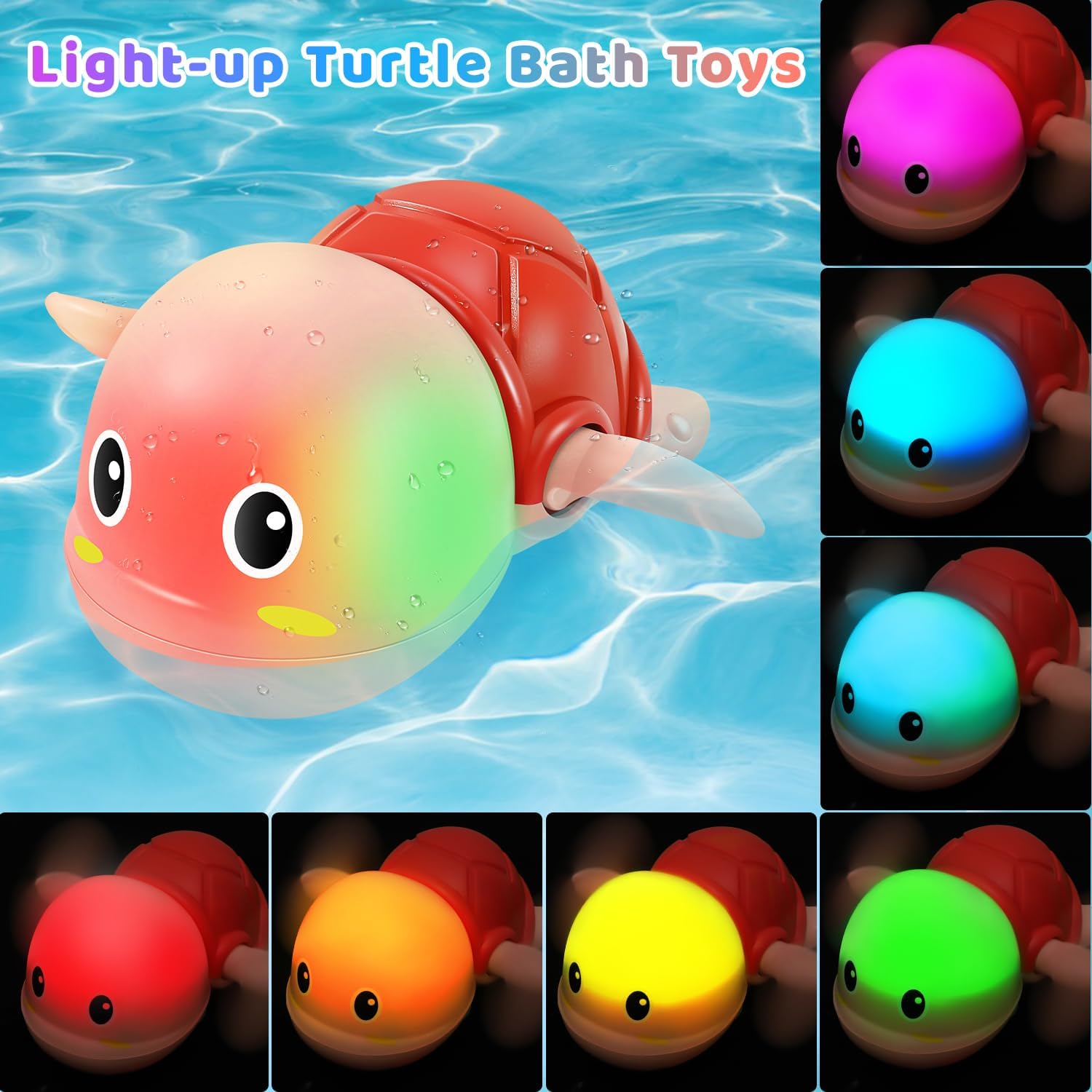 Electric Swimming Turtle Bath Toys, Automatic Swimming with Colorful Lights image 3