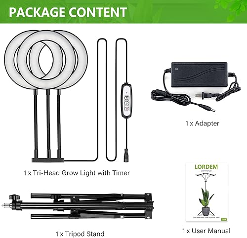 Miniatura 7 de LORDEM Luz de cultivo para plantas de interior, luz de plantas de tres cabezales para cultivo de plantas, lámpara de crecimiento de espectro