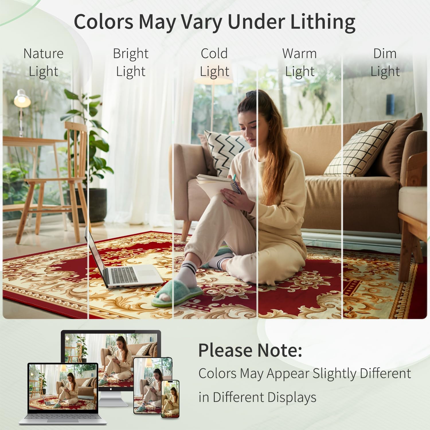 Enkor Vintage Floral Area Rug 5x7 Washable Non Slip Farmhouse Flower Rugs for Living Room, Bedroom, Kids Room Red - Image 5