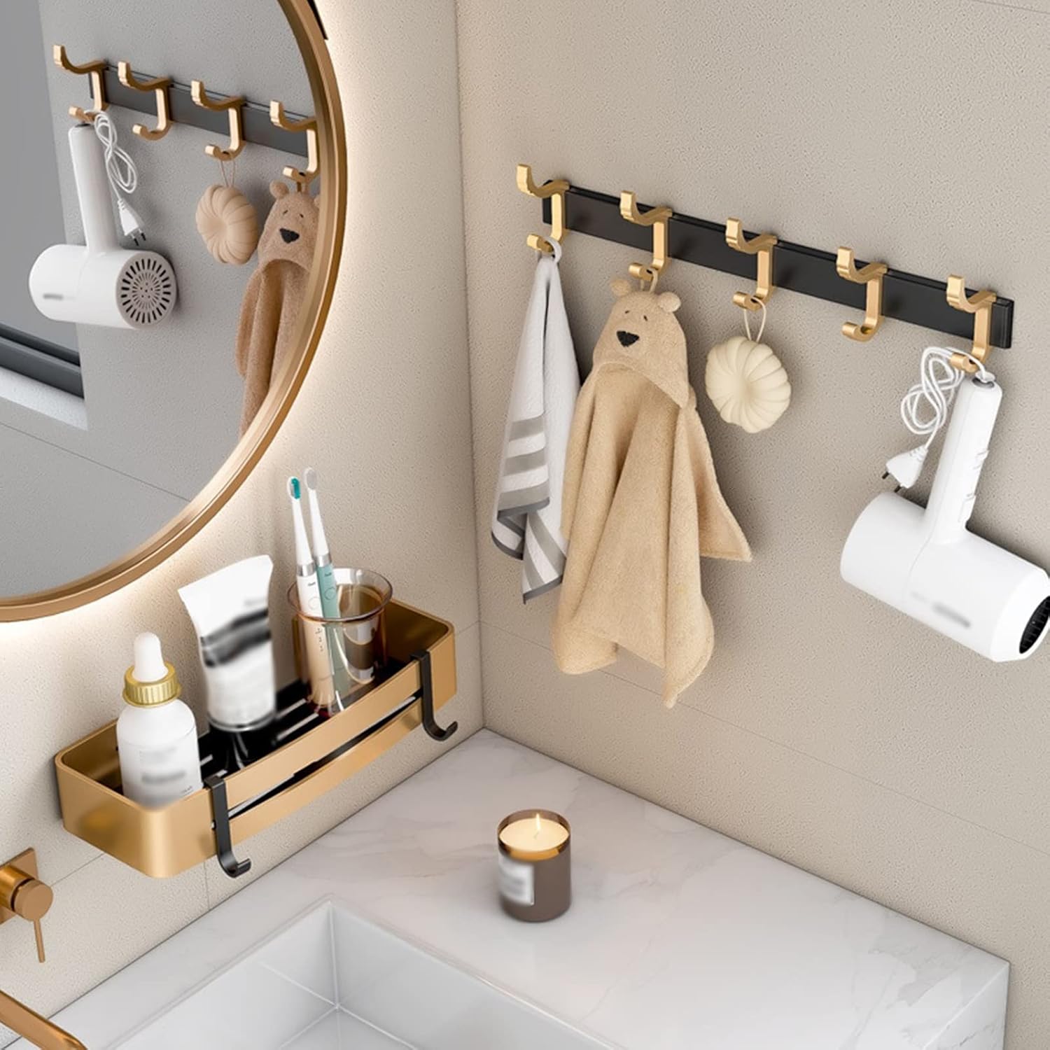 Wall Mounted Coat Hook Aluminum Hooks Black and Gold Wall Coat Rack Key Holder Kitchen Bathroom Towels Holders Wall Hooks Accessories for Home Balcony Decorative Hat Rack