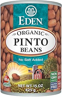 Eden Organic Pinto Beans, 15 oz Can, No Salt, Non-GMO, Gluten Free, Vegan, Kosher, U.S. Grown, Heat and Serve, Macrobiotic, Frijol Pinto