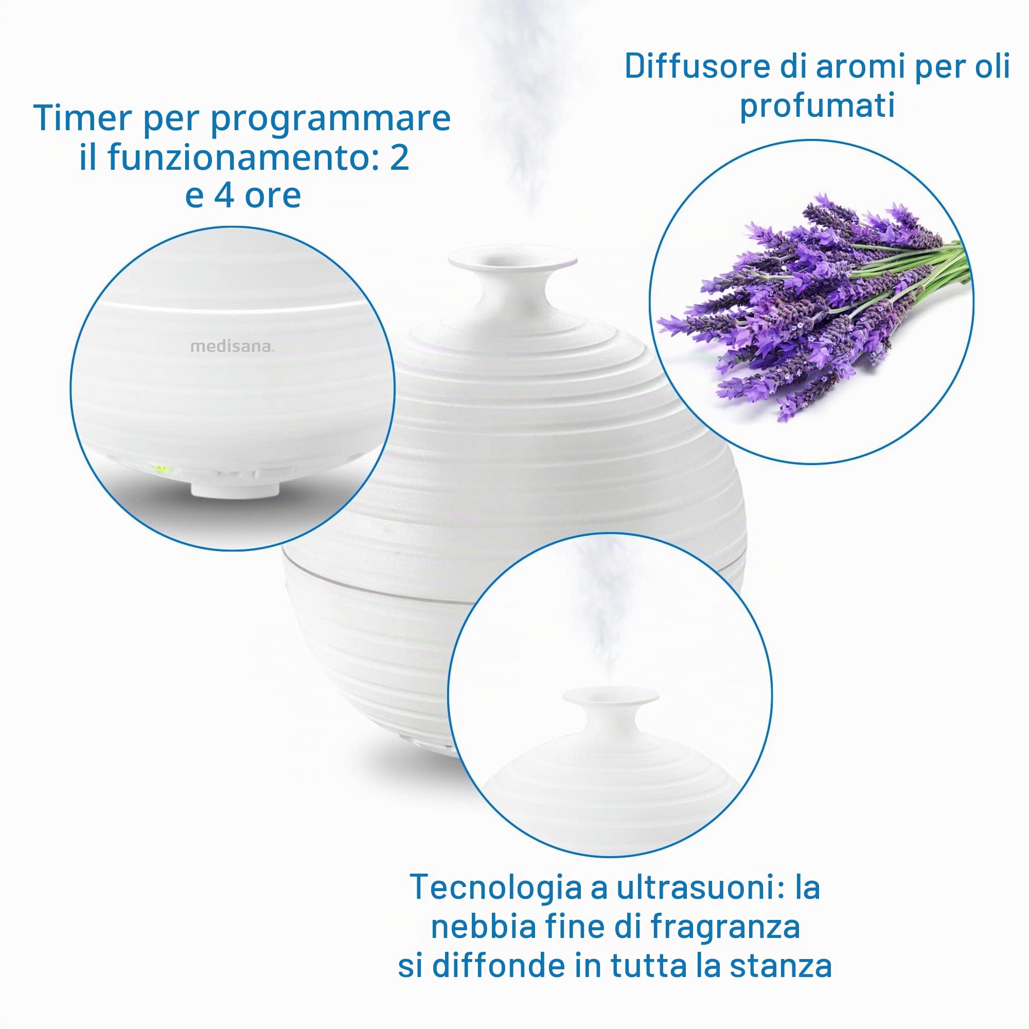 medisana | AD 620 | Diffusore d'aromi | Fresco per ambienti | Deodorante aria | Lampada profumata con timer | Fragranza ambiente ellettrico | Oli essenziali | Luce wellness in 5 colori | 300 ml
