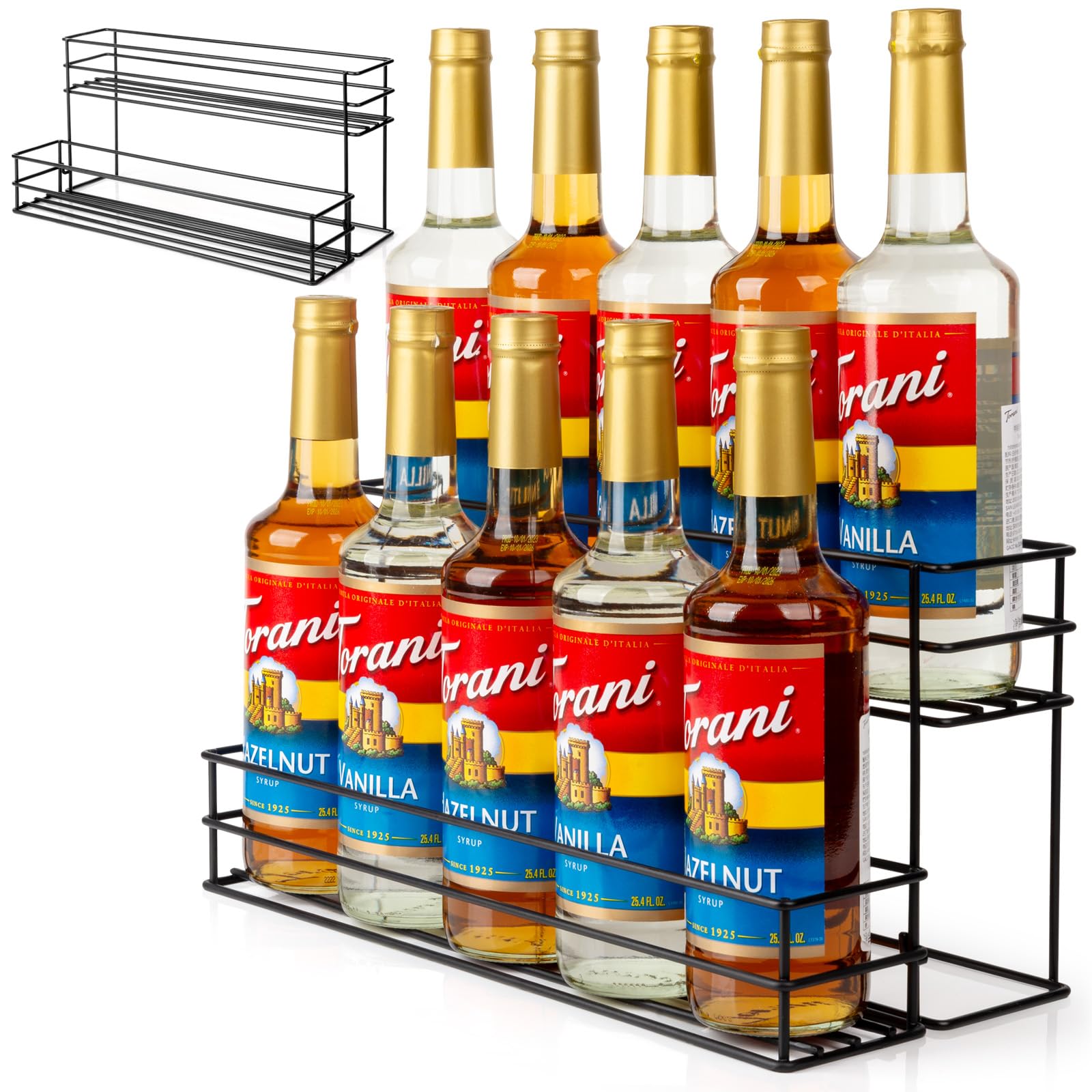 10 Bottle Capacity Coffee Syrup Organizer 2 Tier Coffee Syrup Stand Shelf for Coffee Bar Kitchen Small Wine Rack for Bar Family Storage for Syrup Wine