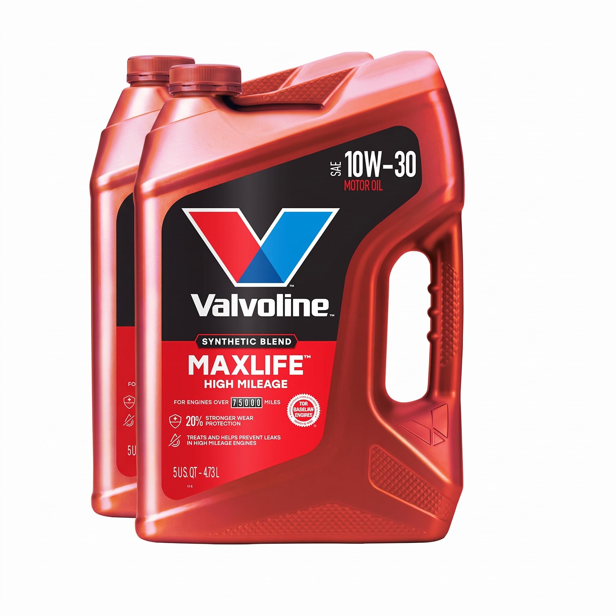 Valvoline High Mileage with MaxLife Technology 10W-30 Synthetic Blend Motor Oil 5 Quart, (Pack of 2)