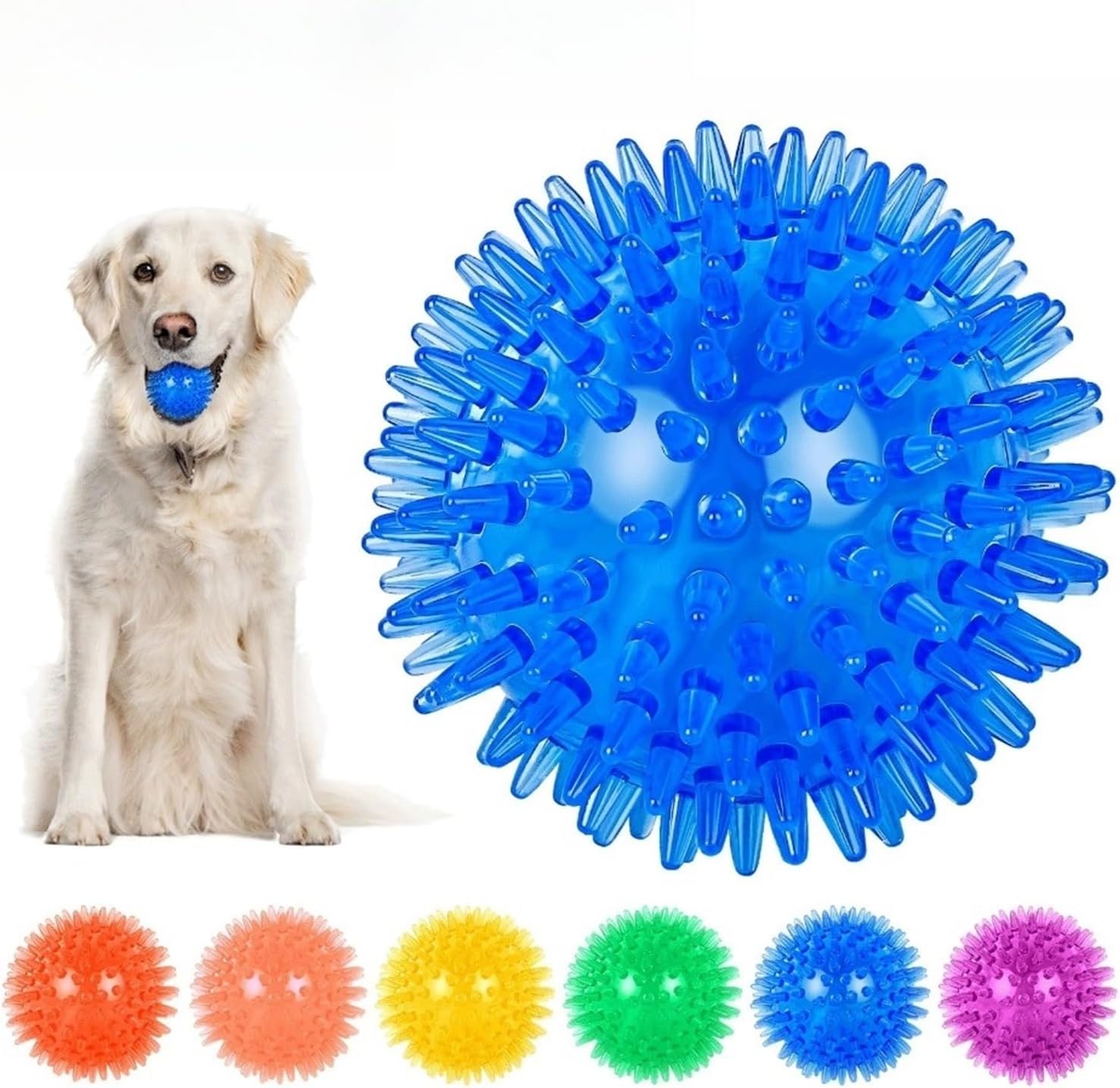 6PCS Squeaky Dog and Cat Toys - Polka Dot Sounding Balls for Teeth Cleaning and Chewing Fun(S Dia 6.5CM)