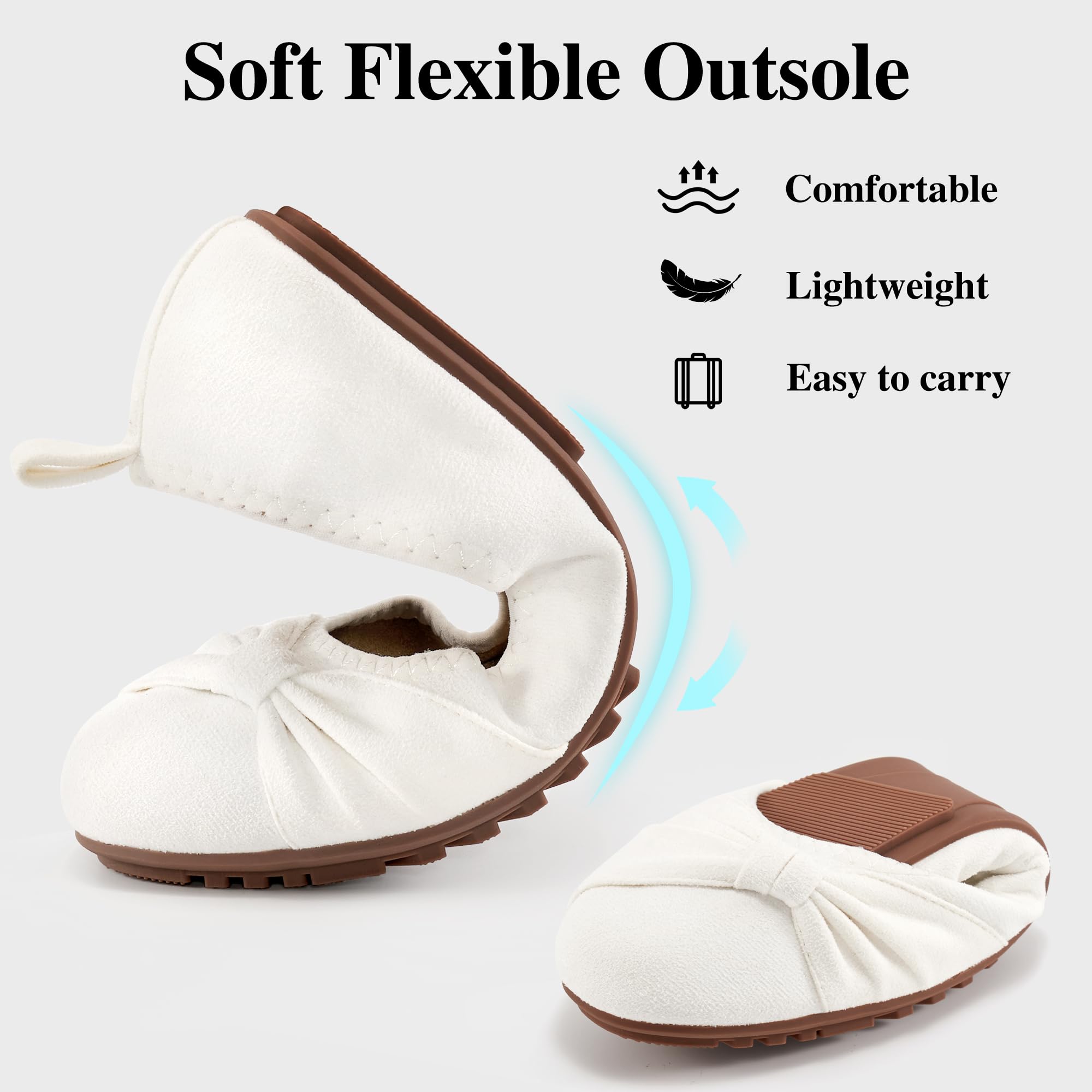 Ecetana Womens Flats Shoes Dressy: Round Toe Bowknot Suede Foldable Ballet Flats Comfortable Casual Slip On Loafers