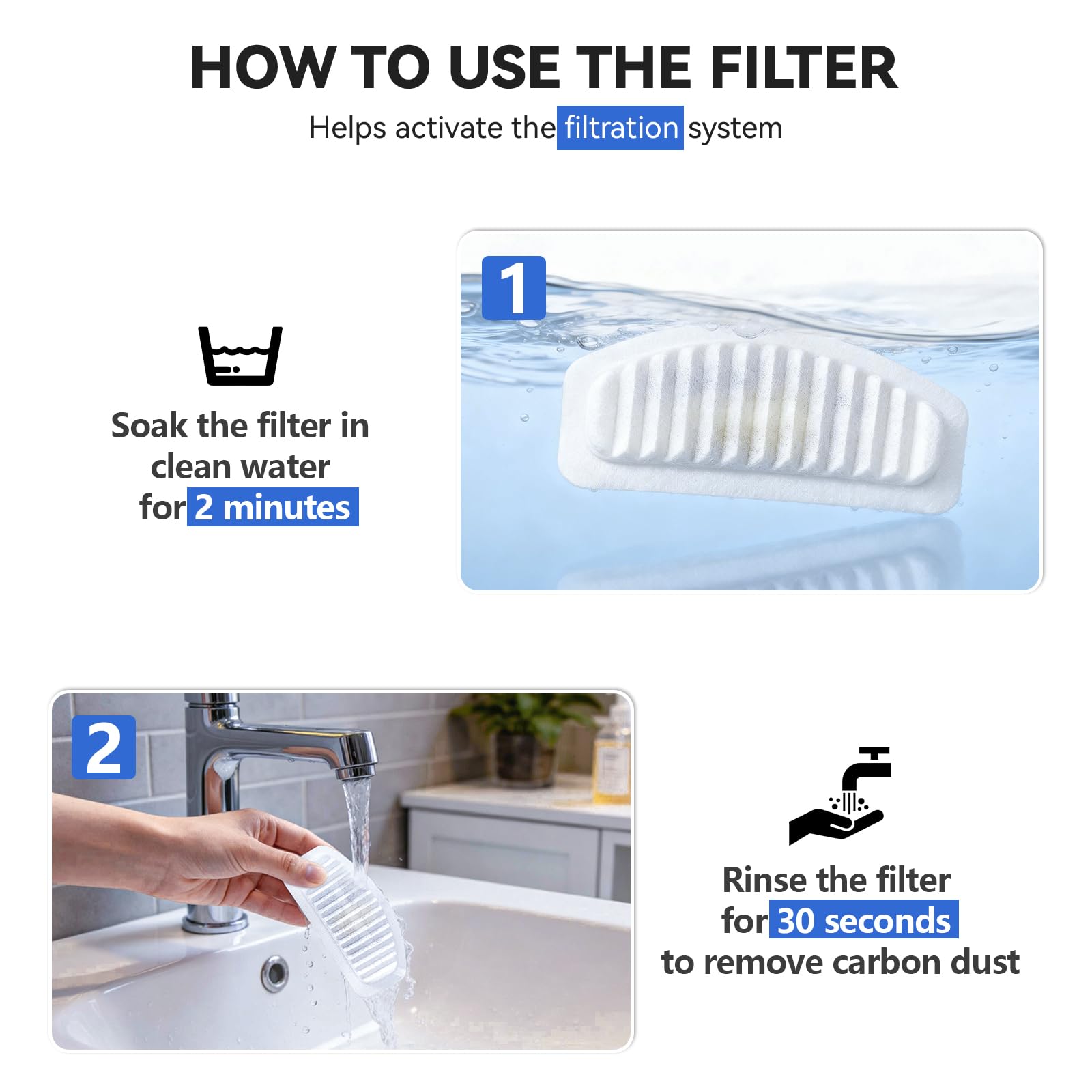 ORSDA Cat Water Fountain Filters, ORSDA Replacement Filters Carbon, Resin Filter ONLY for D30 67oz/2L Automatic Cat Fountain Dog Water Dispenser, 4 Filtration System (6 PCS Filters） - image 7